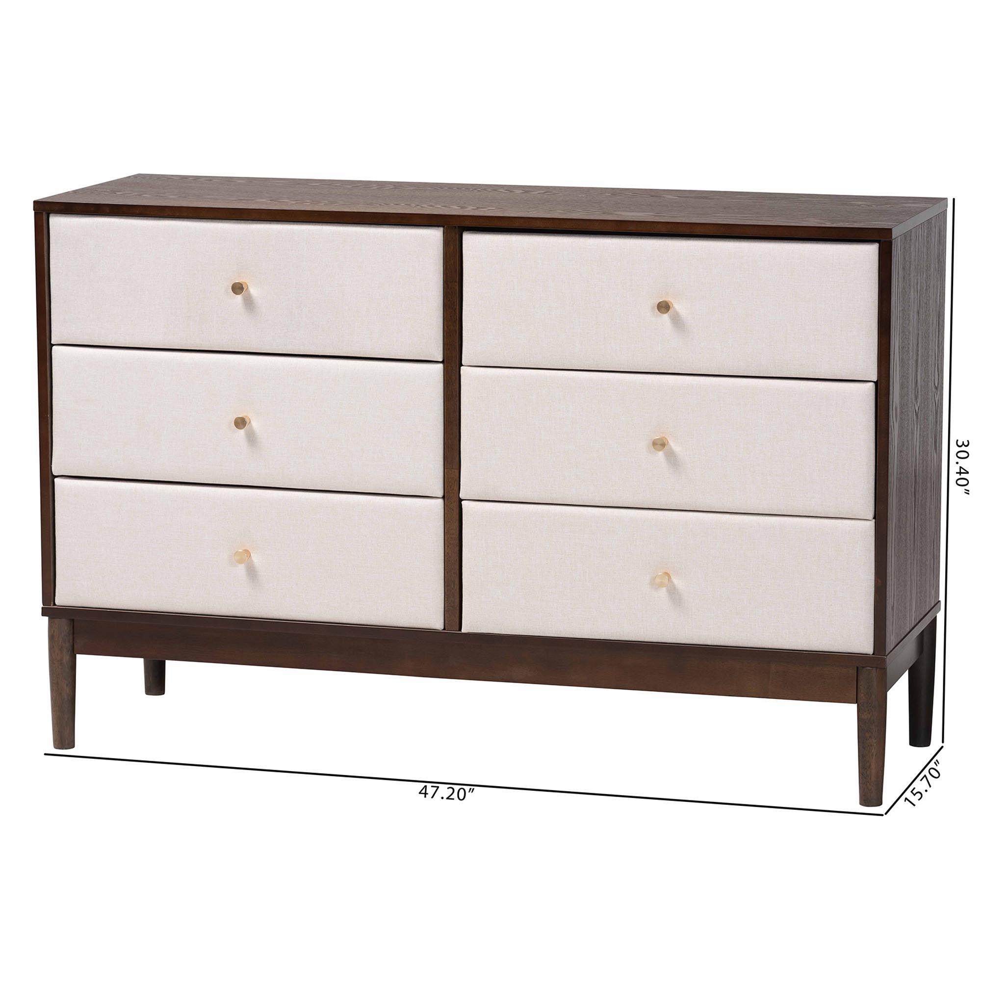 Nikolai Mid-Century Fabric and Wood 6-Drawer Dresser