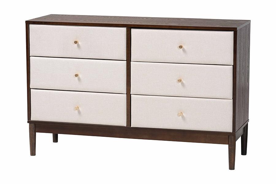 Nikolai Mid-Century Fabric and Wood 6-Drawer Dresser