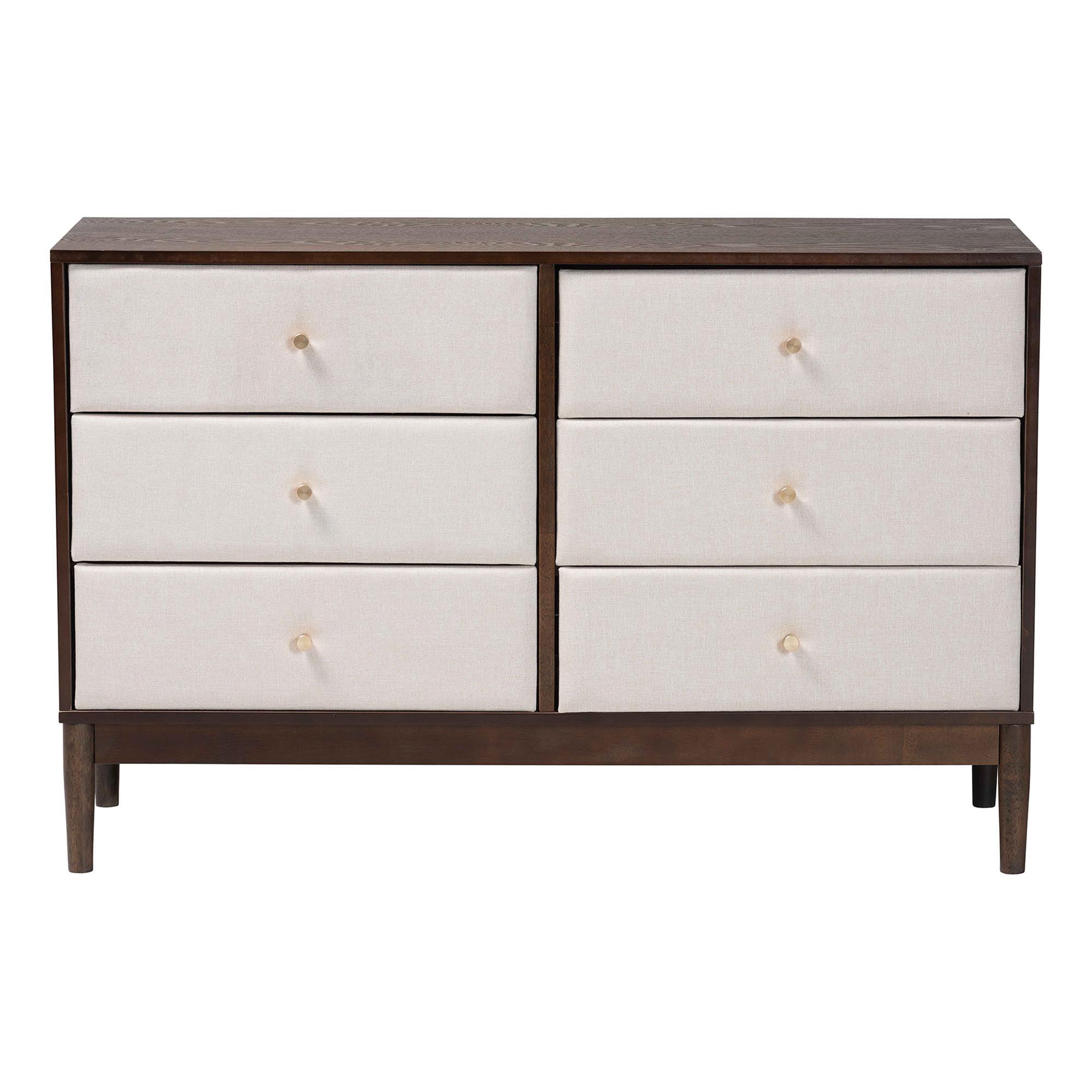 Nikolai Mid-Century Fabric and Wood 6-Drawer Dresser