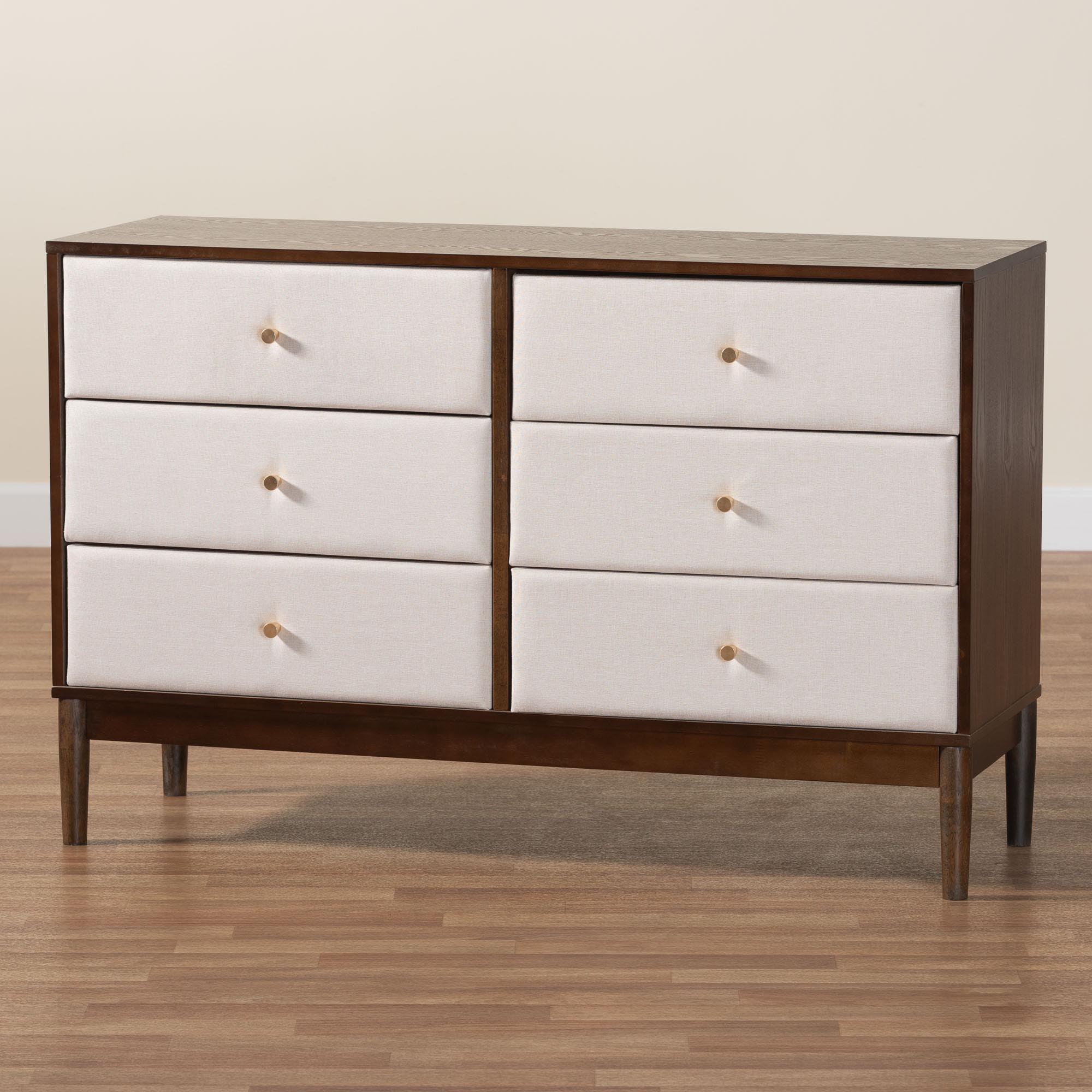 Nikolai Mid-Century Fabric and Wood 6-Drawer Dresser