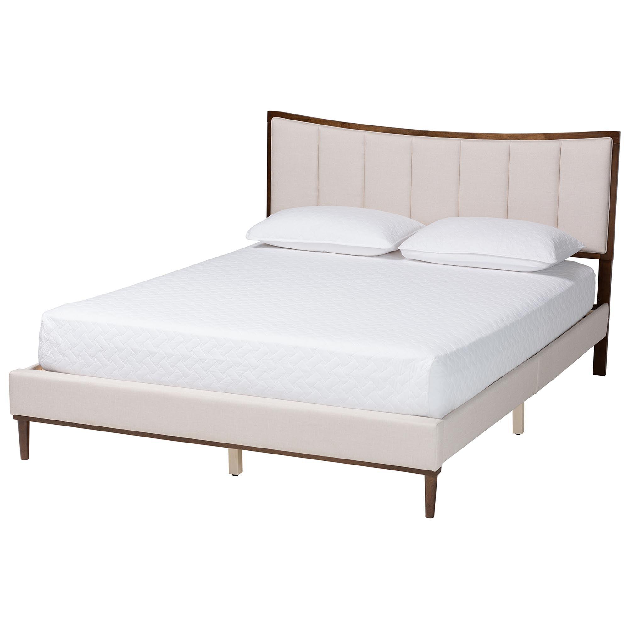 Nikolai Mid-Century Channel Tufted Fabric and Wood Bed