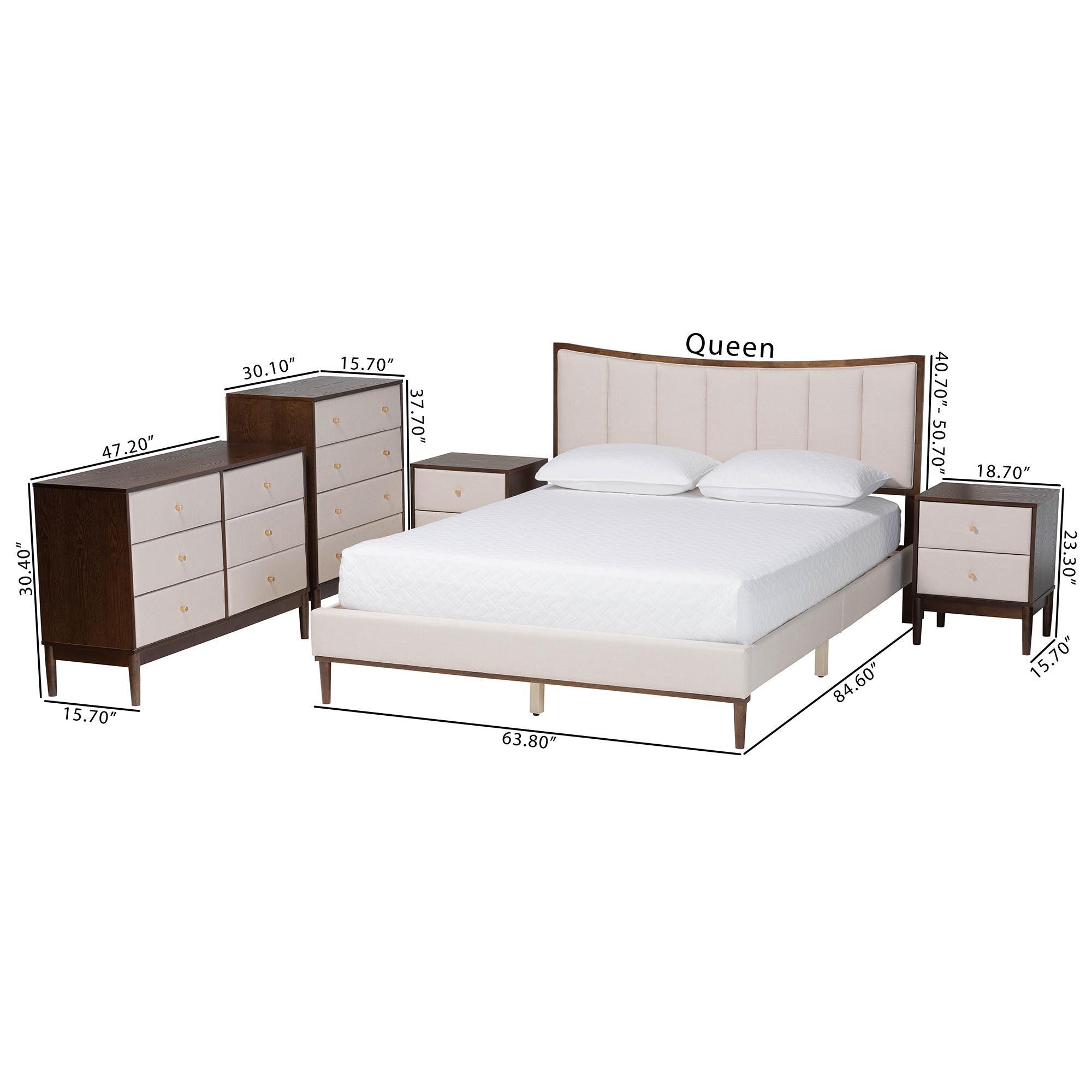 Nikolai Mid-Century Channel Tufted Fabric and Wood 5-Piece Bedroom Set