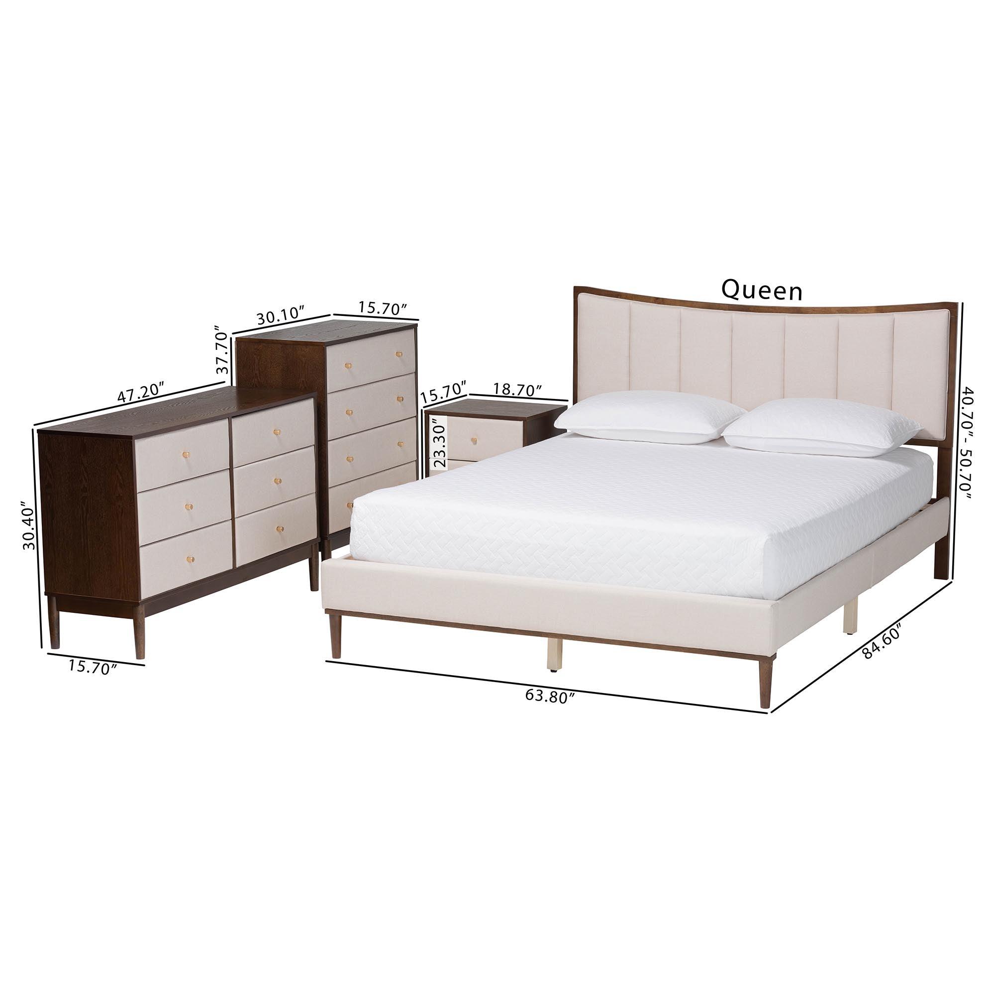 Nikolai Mid-Century Channel Tufted Fabric and Wood 4-Piece Bedroom Set