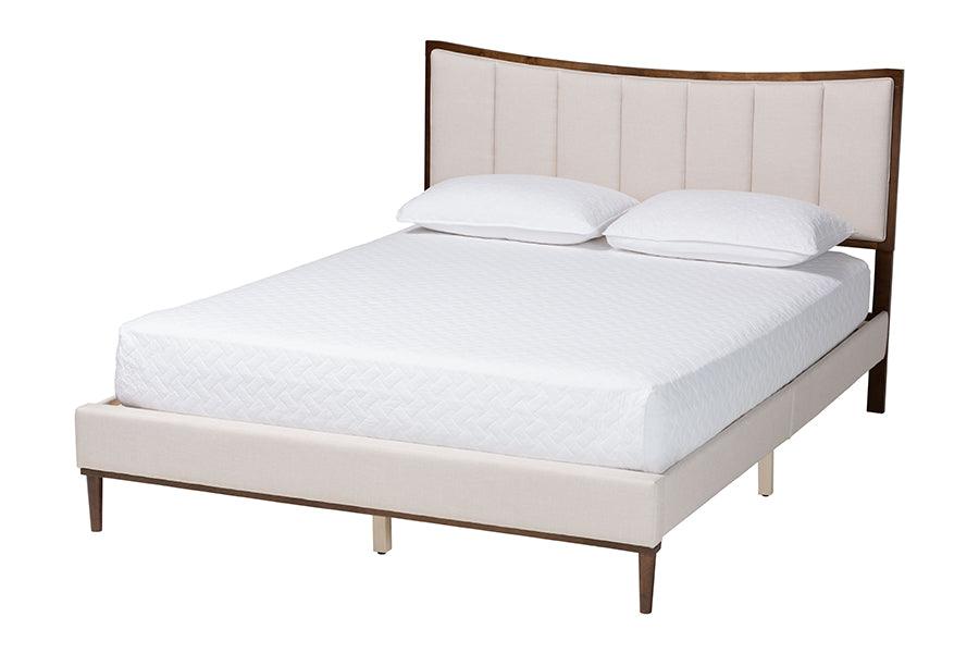 Nikolai Mid-Century Channel Tufted Fabric and Wood Bed