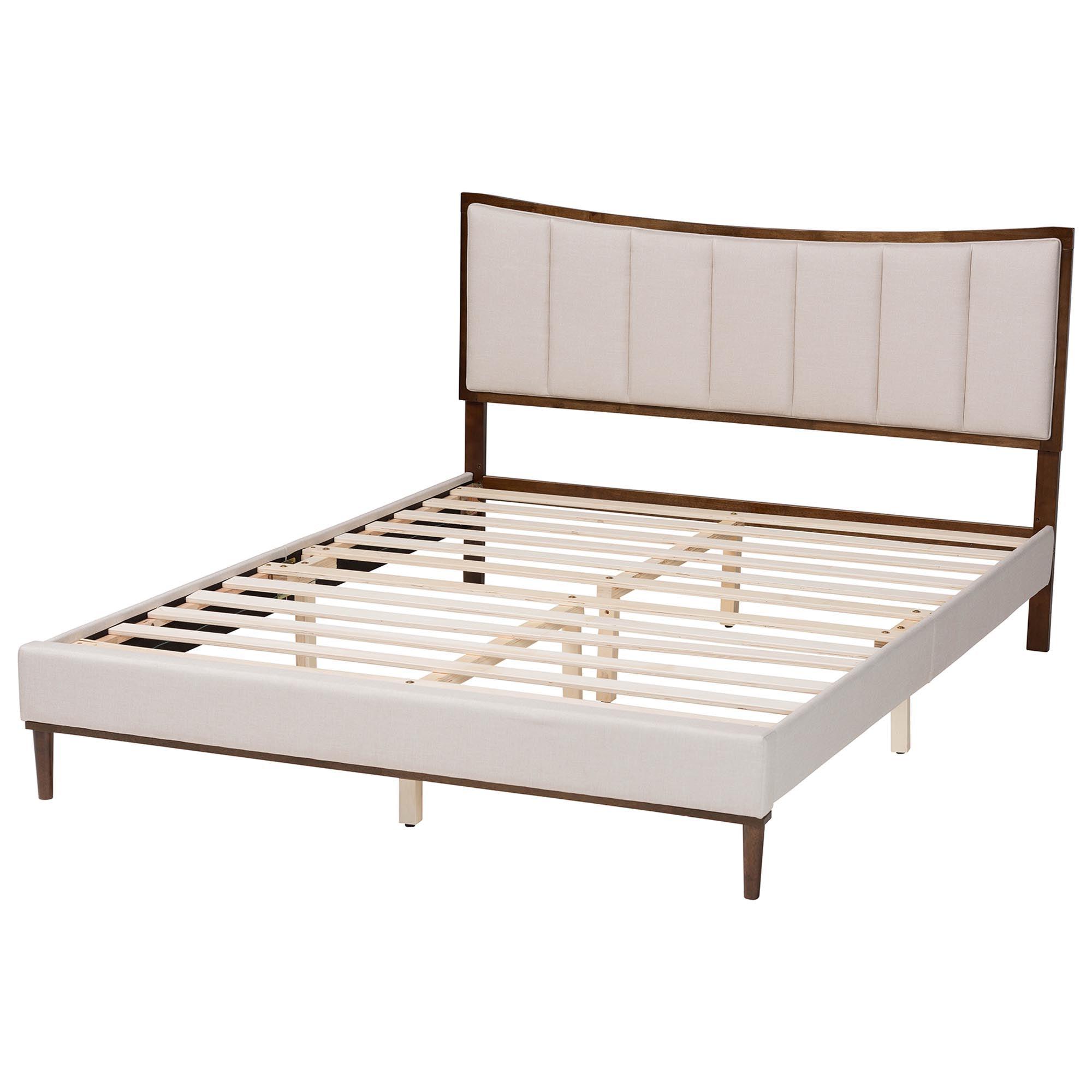 Nikolai Mid-Century Channel Tufted Fabric and Wood Bed