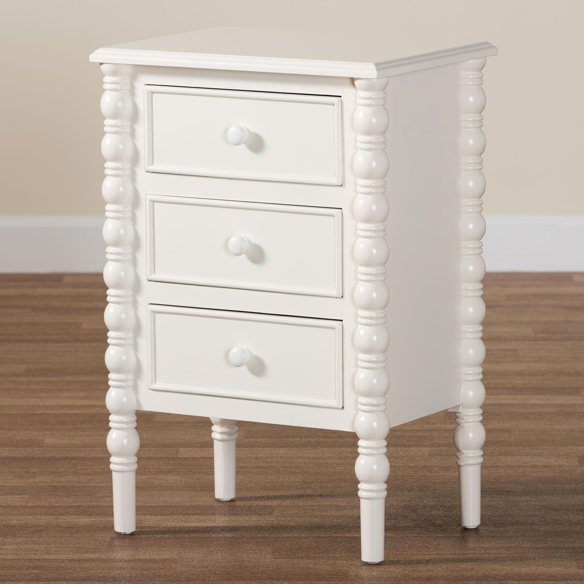 Malinda Classic Wood 3-Drawer End Table with Spindle Legs