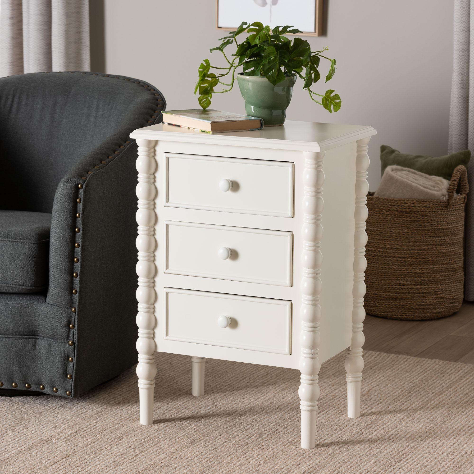 Malinda Classic Wood 3-Drawer End Table with Spindle Legs