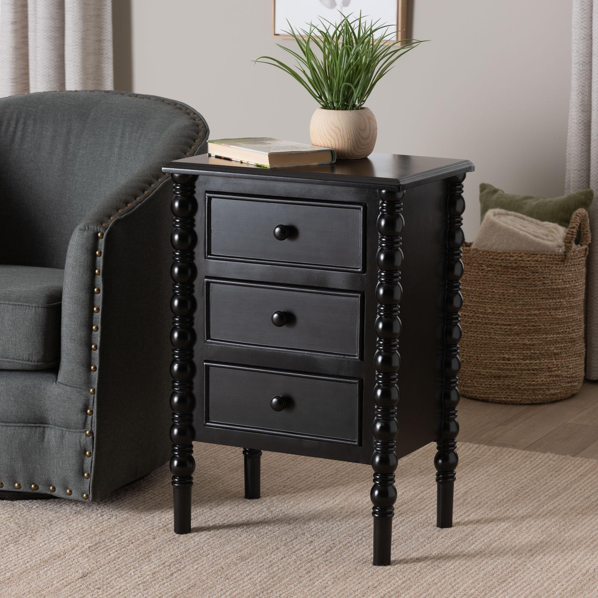 Malinda Classic Wood 3-Drawer End Table with Spindle Legs