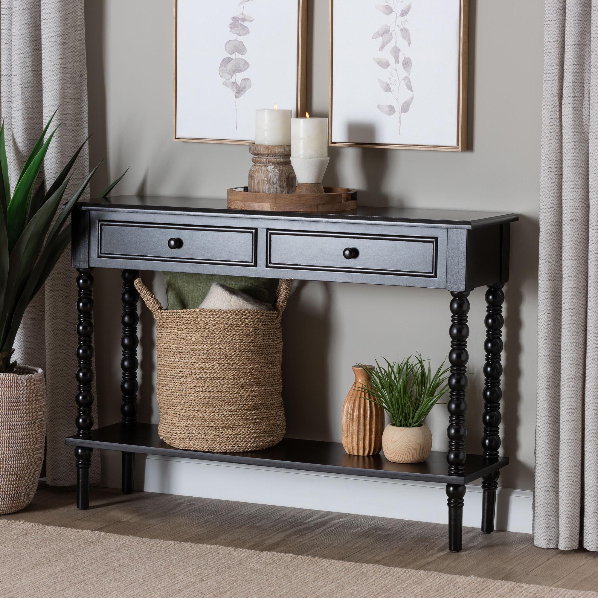 Malinda Classic Wood 2-Drawer Console Table with Spindle Legs