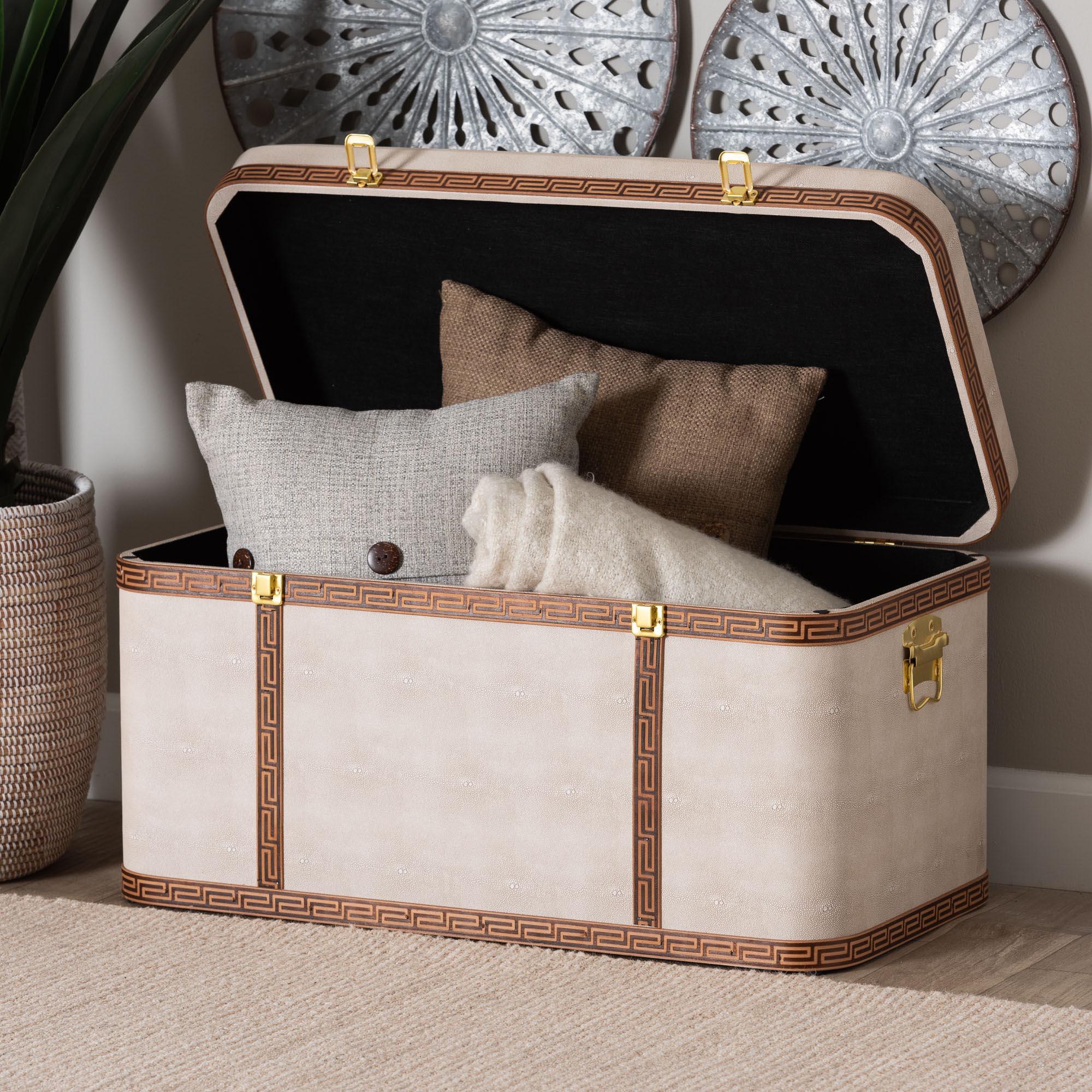 Brenner Modern Transitional Faux Shagreen Storage Trunk