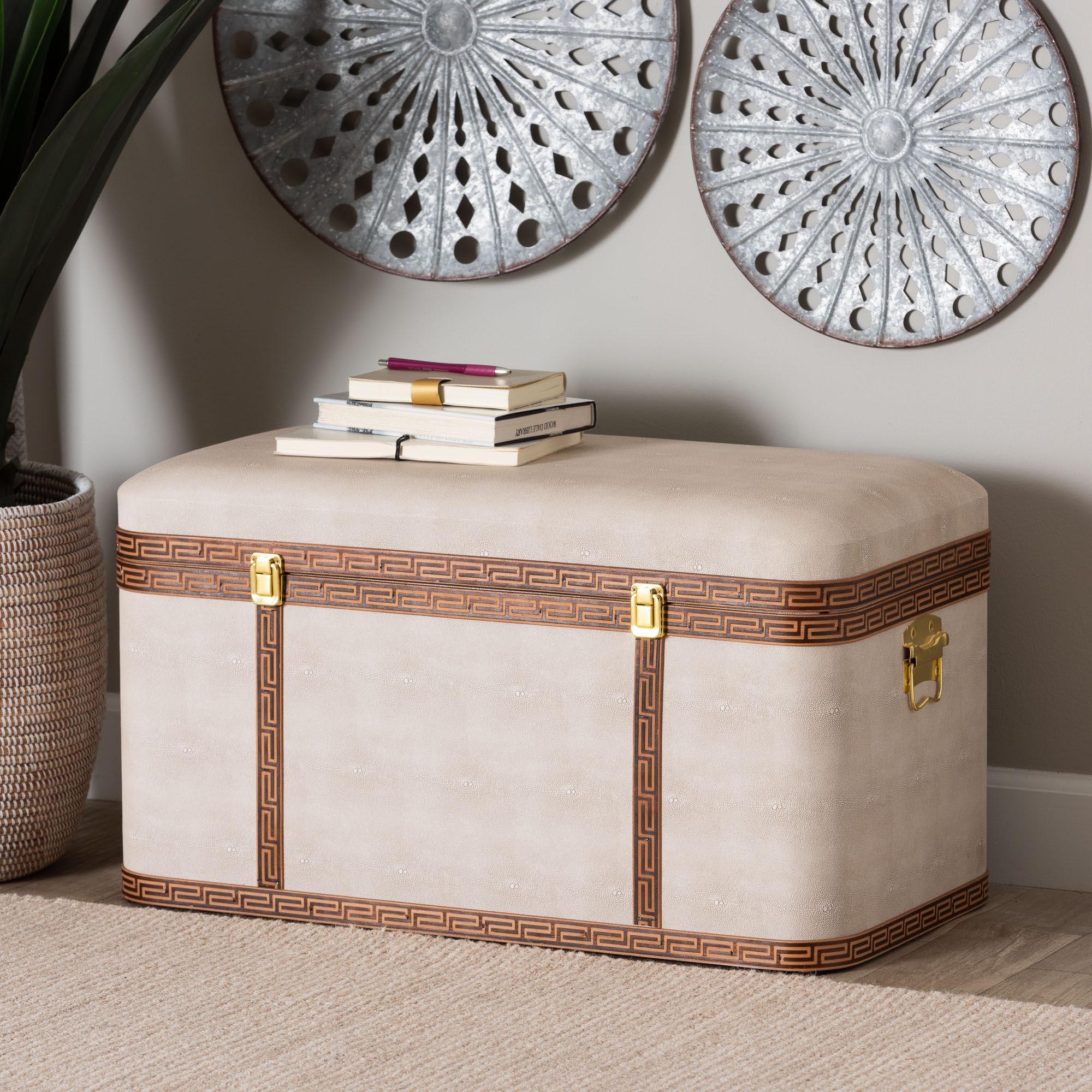 Brenner Modern Transitional Faux Shagreen Storage Trunk