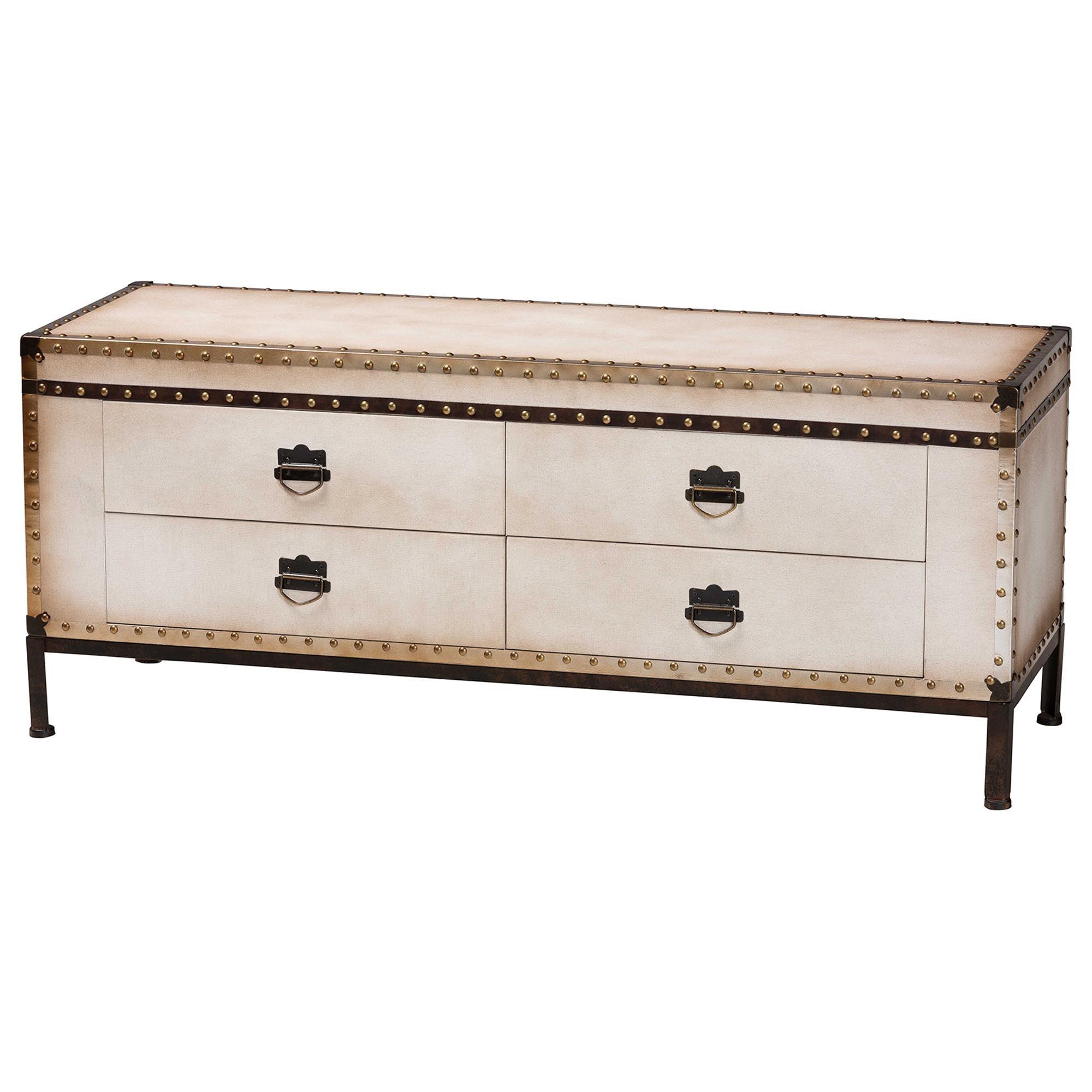 Heaton Vintage Weathered Canvas 4-Drawer Storage Bench