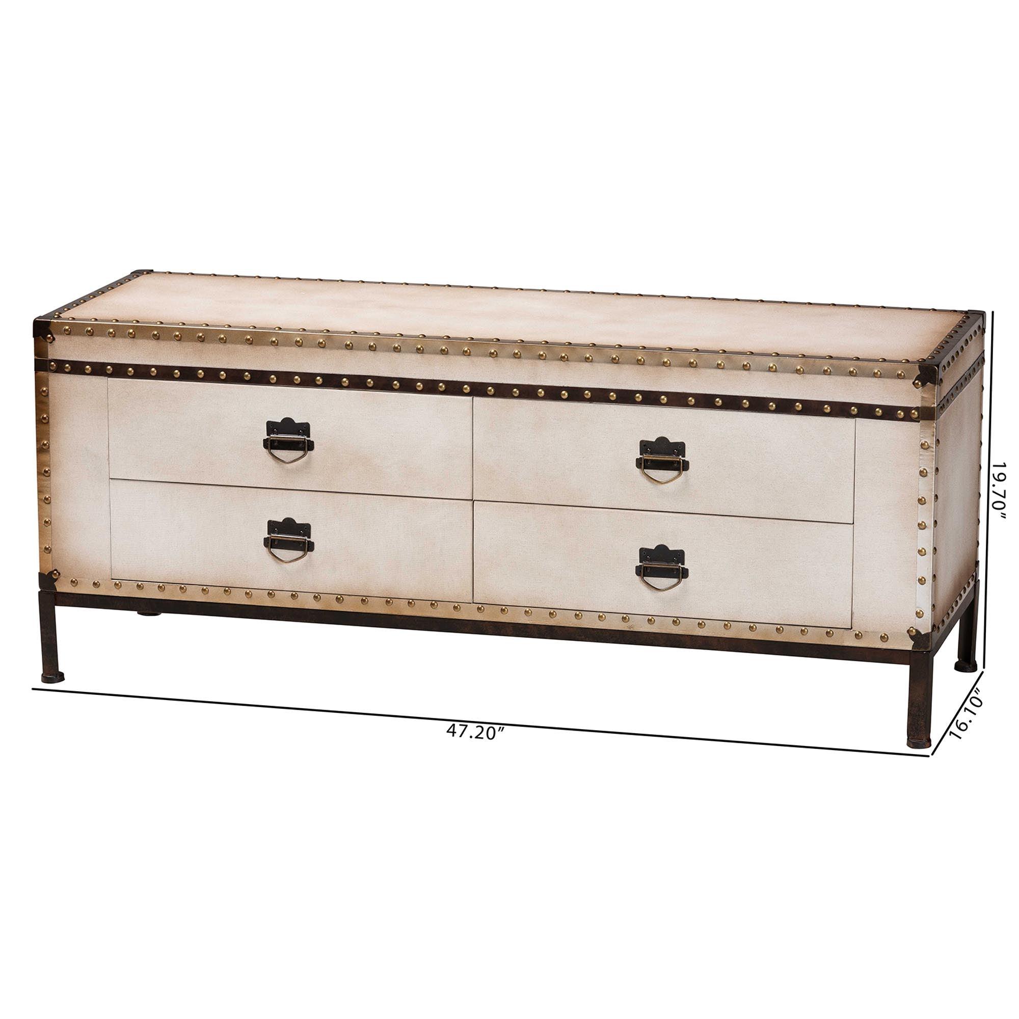 Heaton Vintage Weathered Canvas 4-Drawer Storage Bench