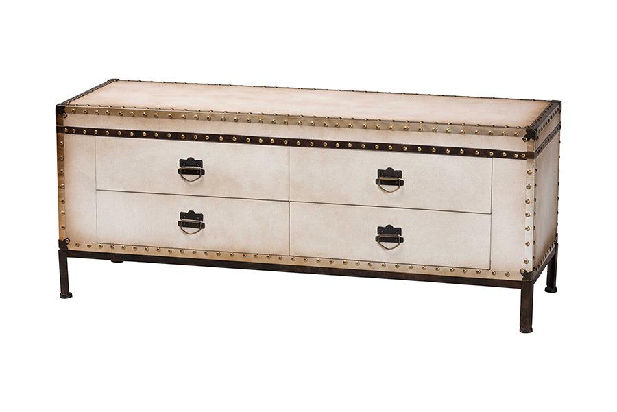 Heaton Vintage Weathered Canvas 4-Drawer Storage Bench