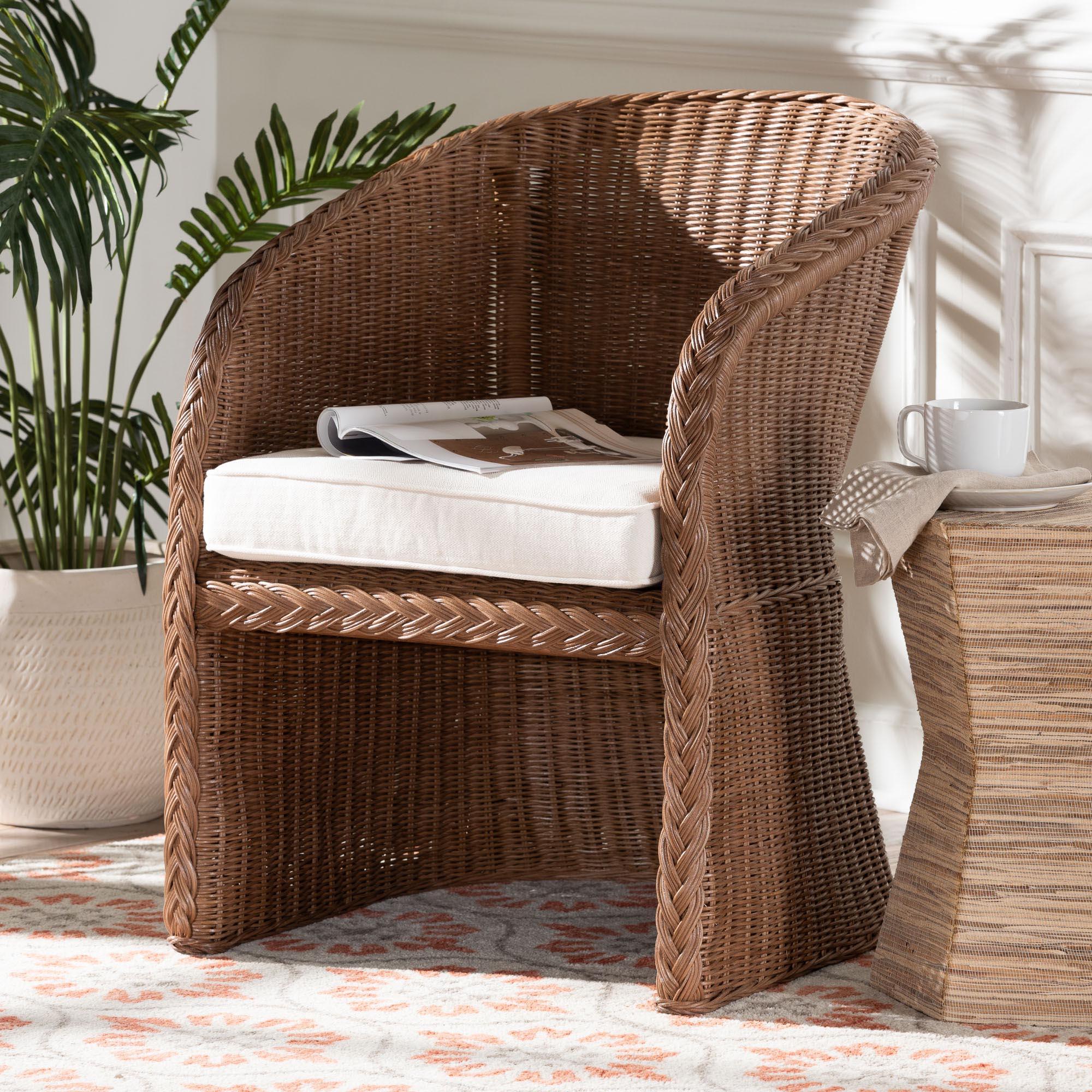 bali & pari Memphis Bohemian Peanut Braided Rattan Arm Chair