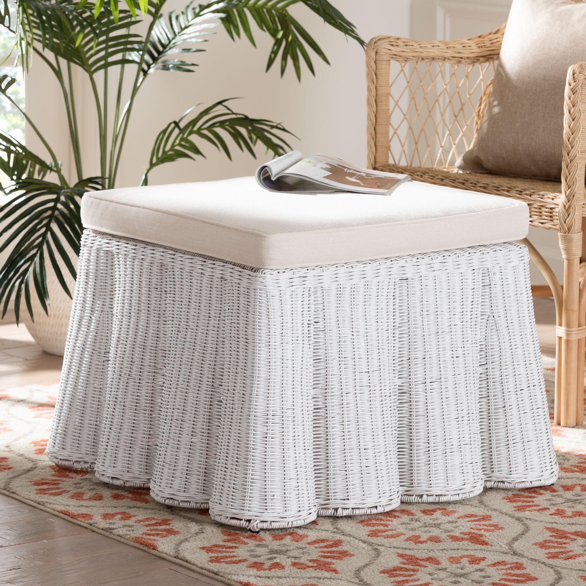 bali & pari Palm Bohemian Scallop Rattan Ottoman