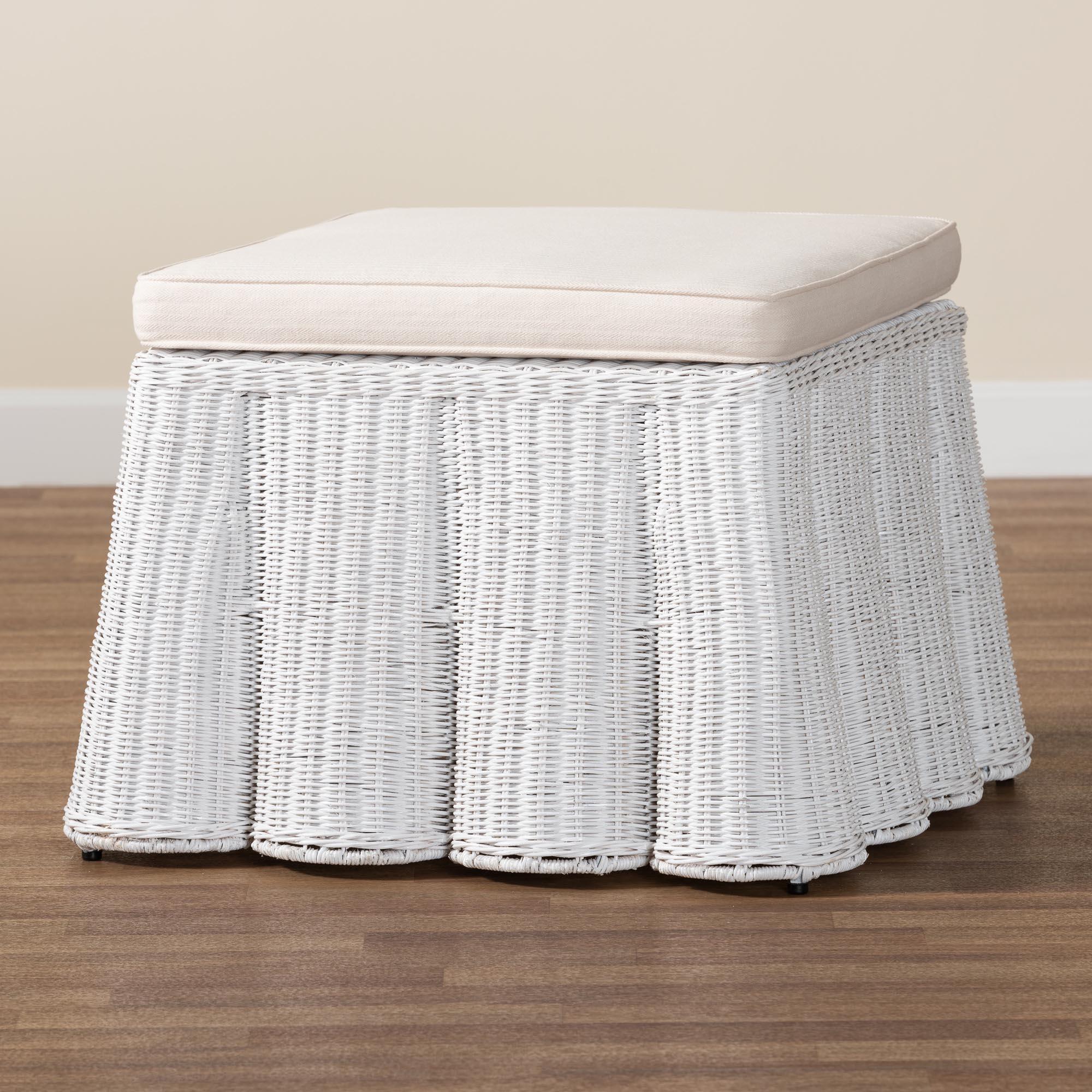 bali & pari Palm Bohemian Scallop Rattan Ottoman