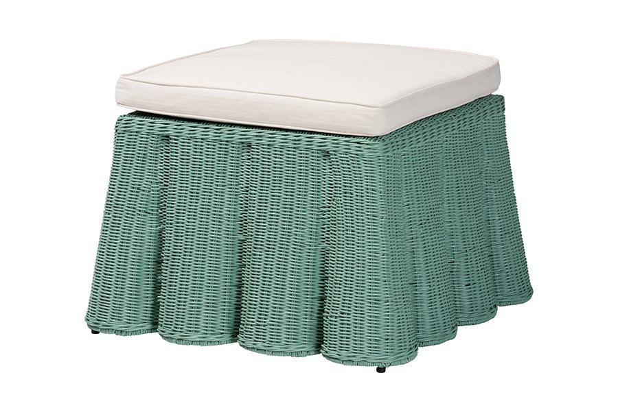 bali & pari Palm Bohemian Seafoam Scallop Rattan Ottoman