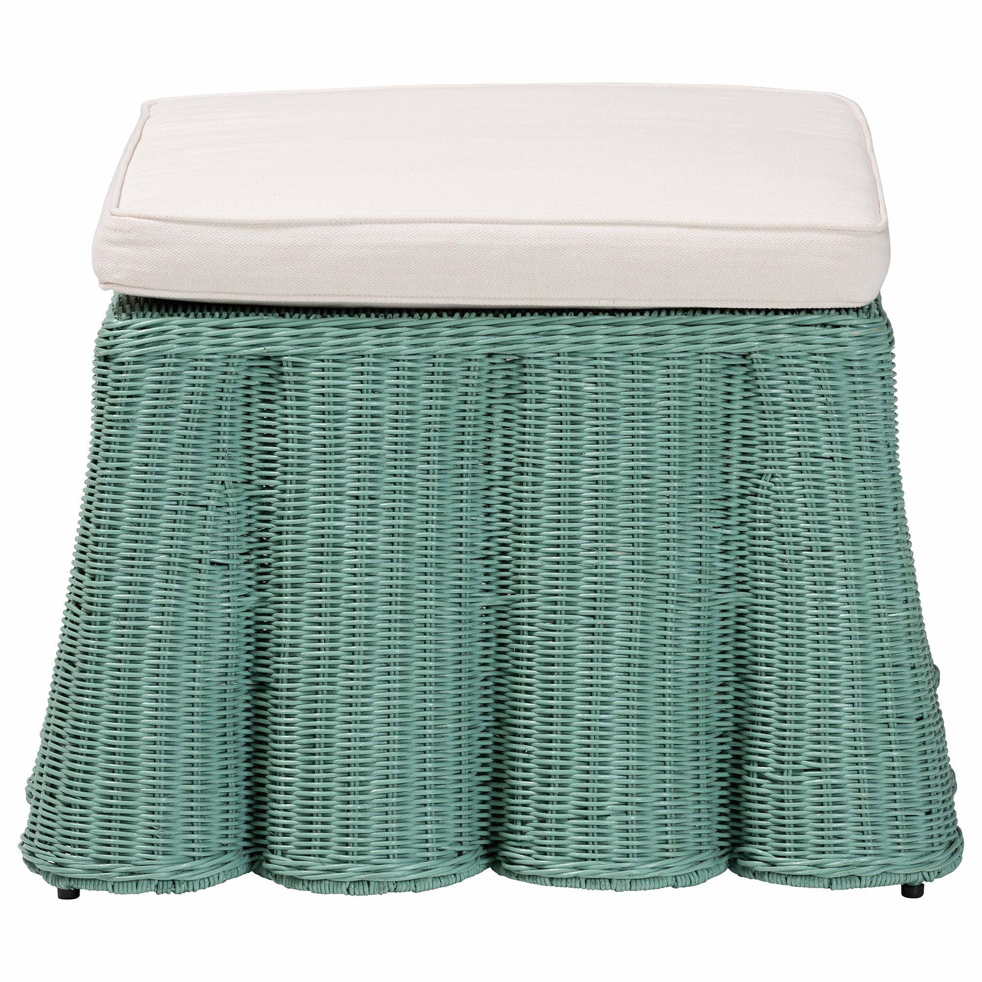 bali & pari Palm Bohemian Seafoam Scallop Rattan Ottoman