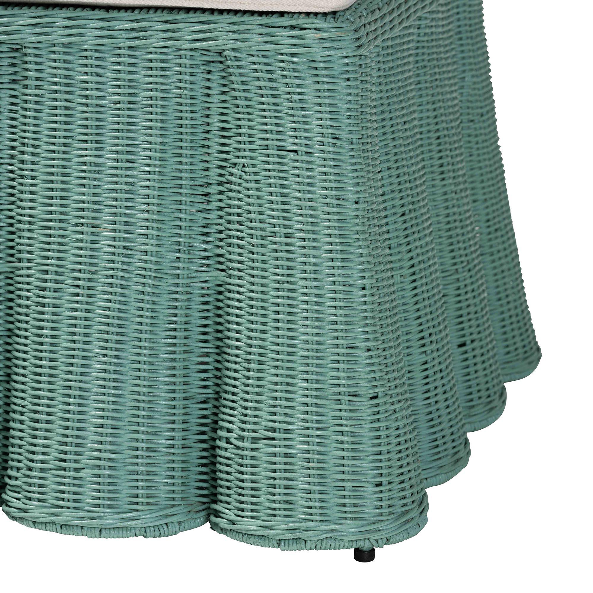 bali & pari Palm Bohemian Seafoam Scallop Rattan Ottoman