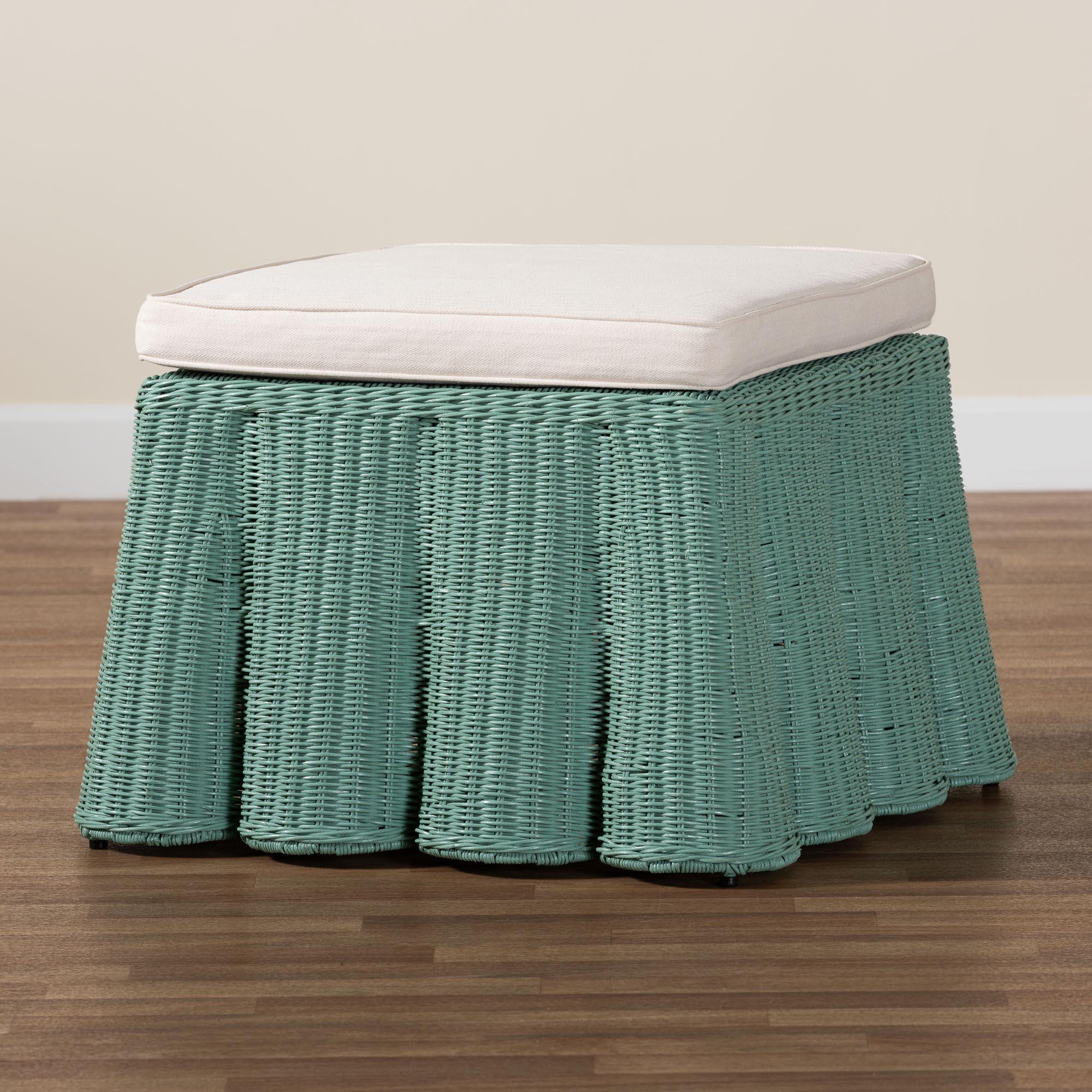 bali & pari Palm Bohemian Seafoam Scallop Rattan Ottoman