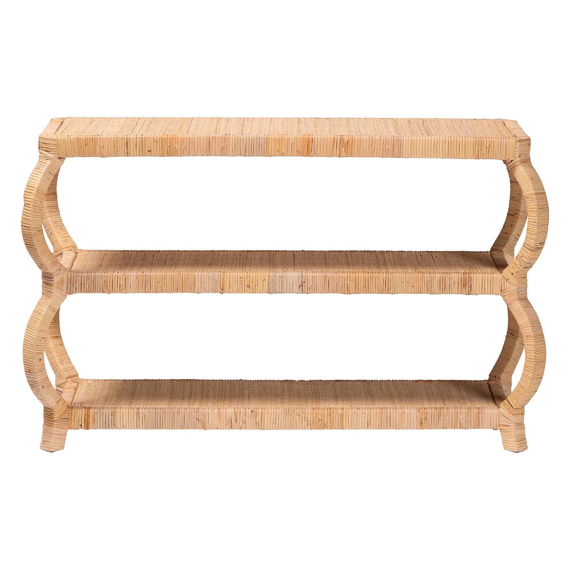 bali & pari Dalida Bohemian Rattan 3-Tier Console Table