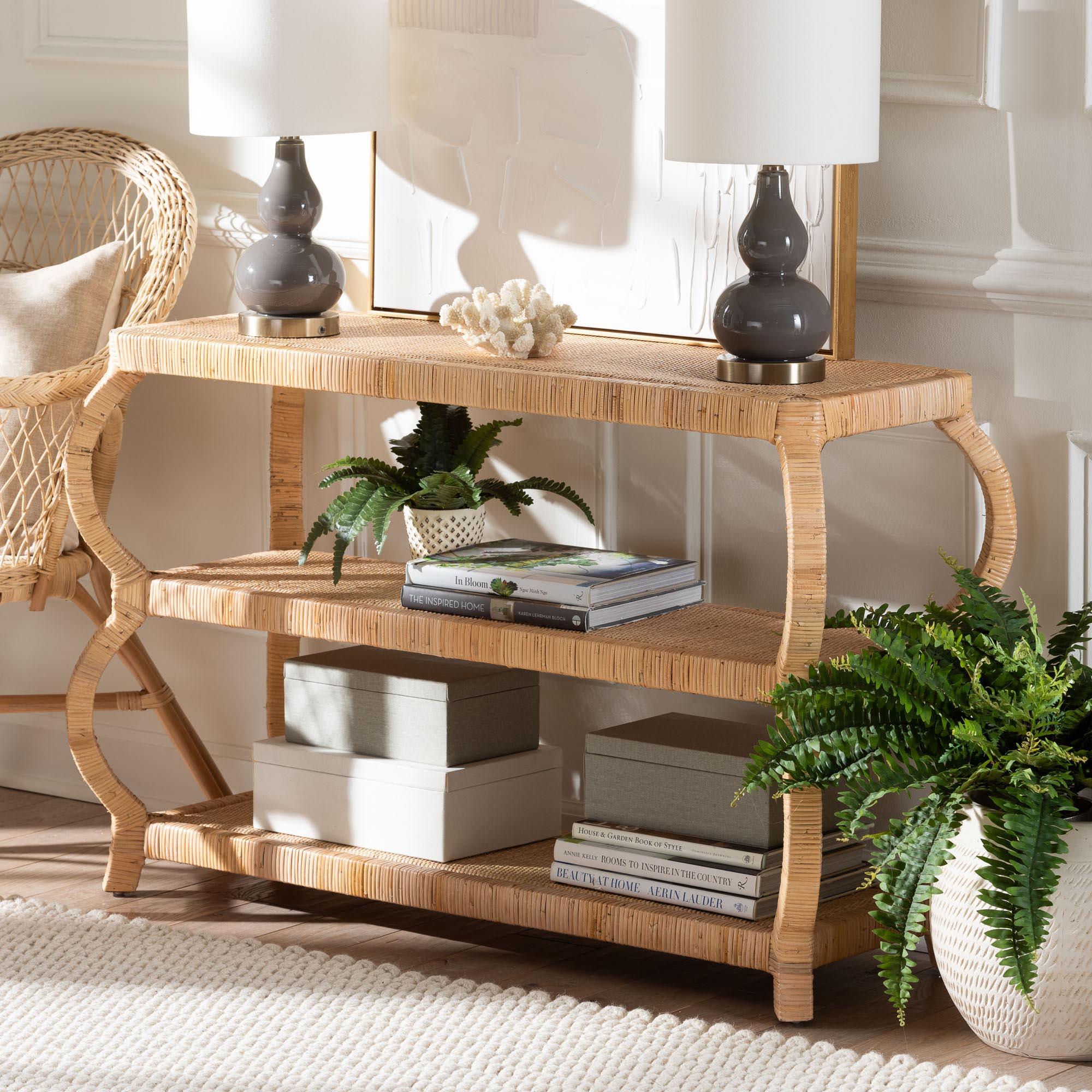 bali & pari Dalida Bohemian Rattan 3-Tier Console Table