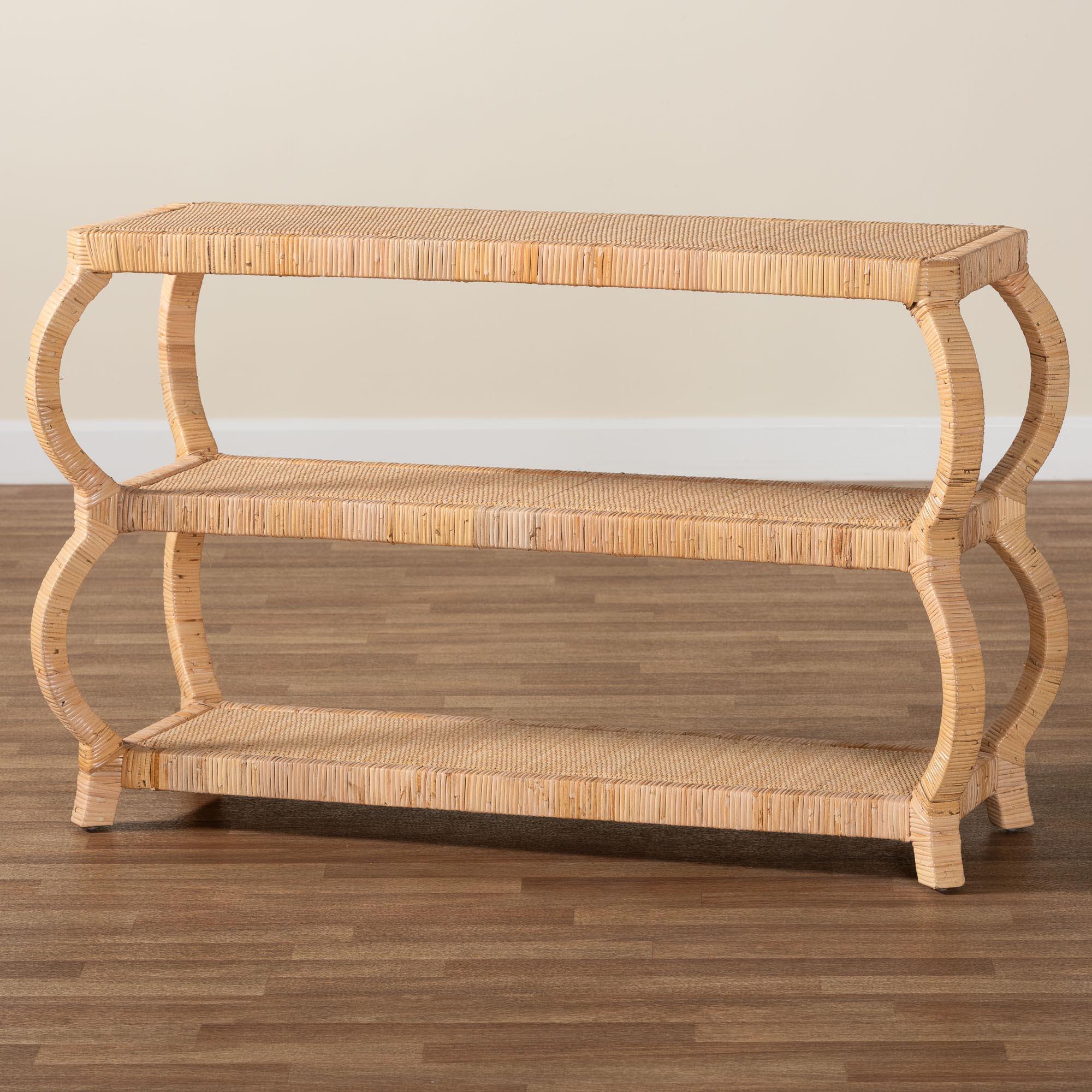 bali & pari Dalida Bohemian Rattan 3-Tier Console Table