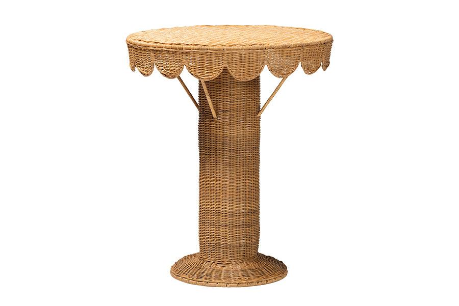 bali & pari Pabla Bohemian Light Honey Rattan Scalloped Accent Table