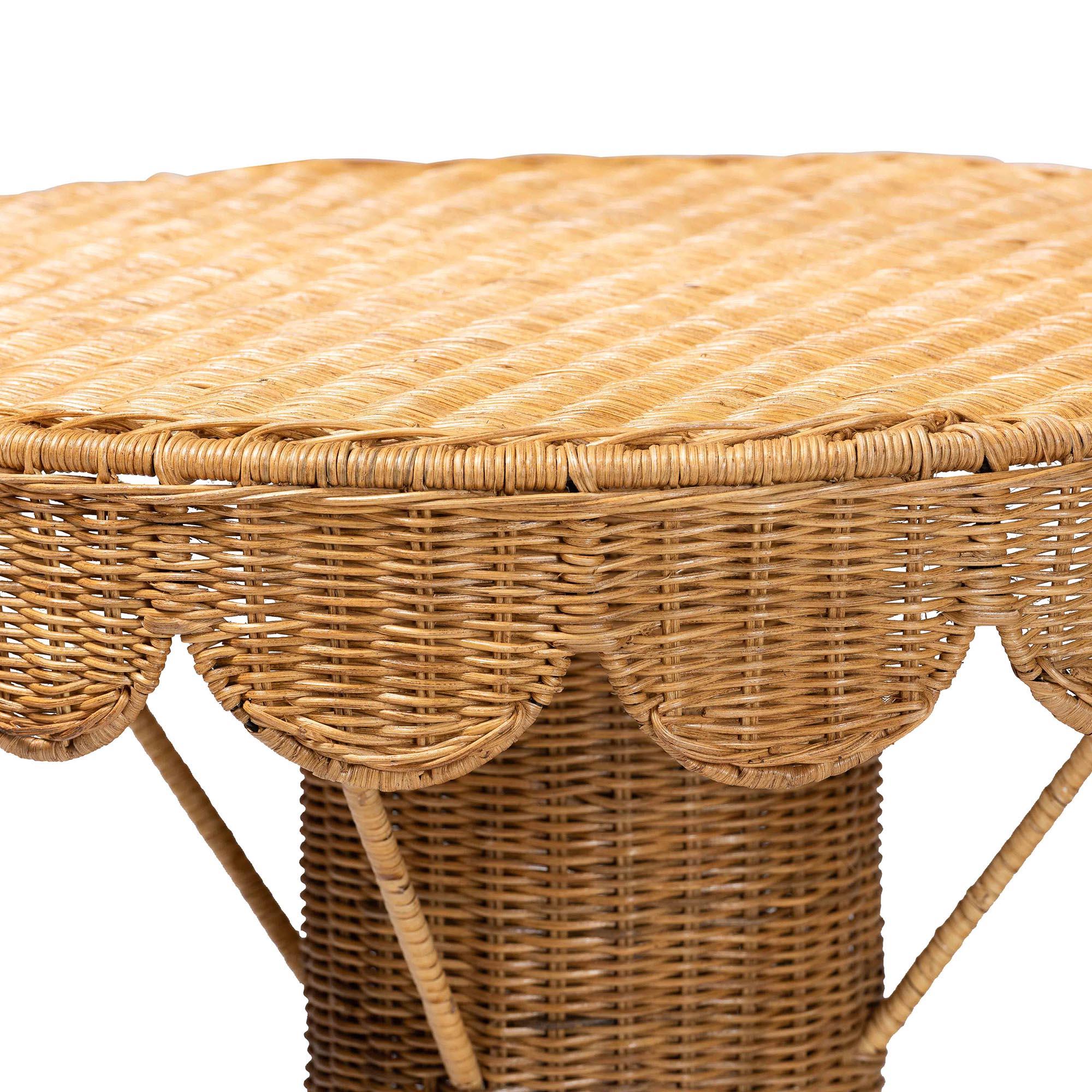 bali & pari Pabla Bohemian Light Honey Rattan Scalloped Accent Table