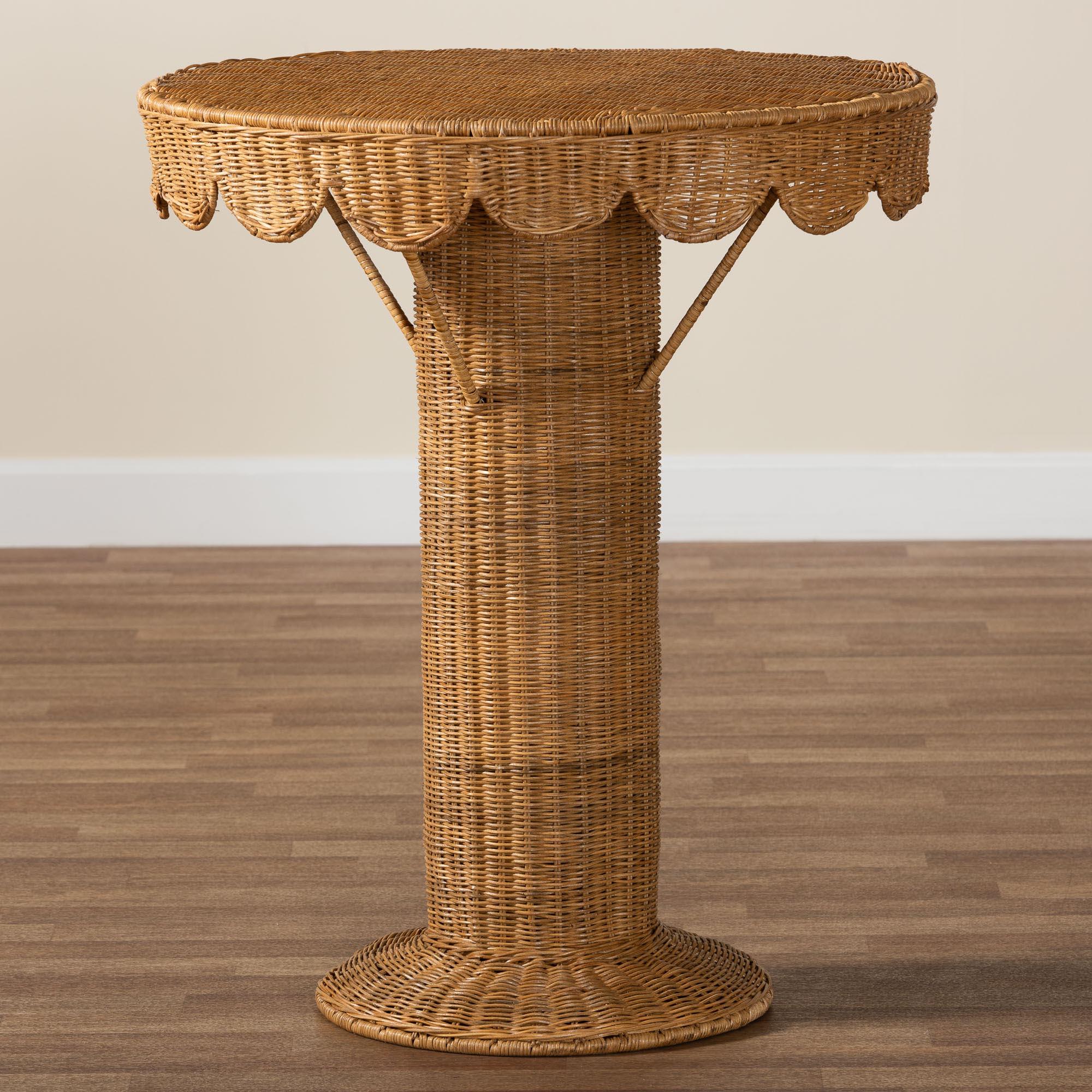 bali & pari Pabla Bohemian Light Honey Rattan Scalloped Accent Table