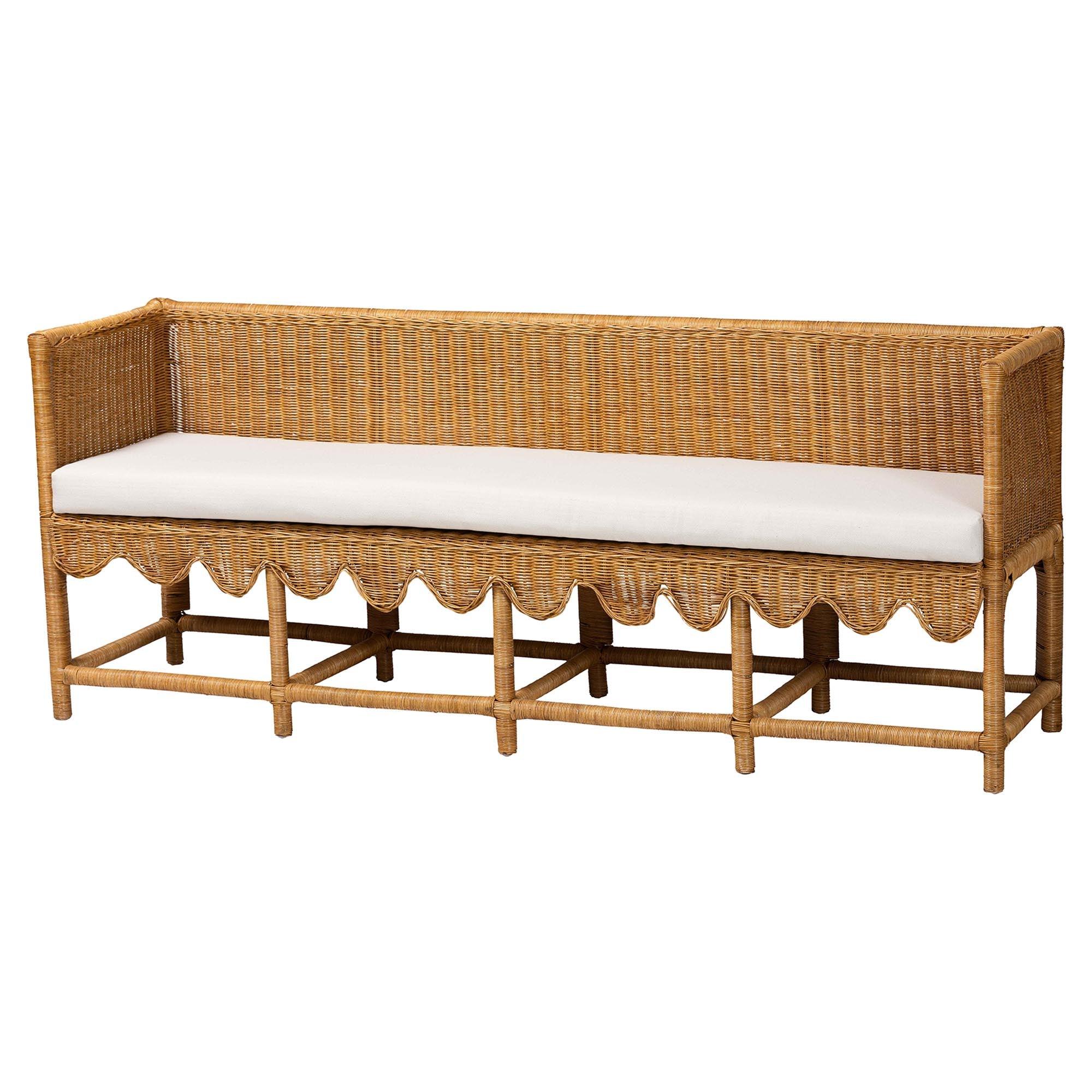 bali & pari Seranay Bohemian Scallop Light Honey Rattan Long Dining Bench