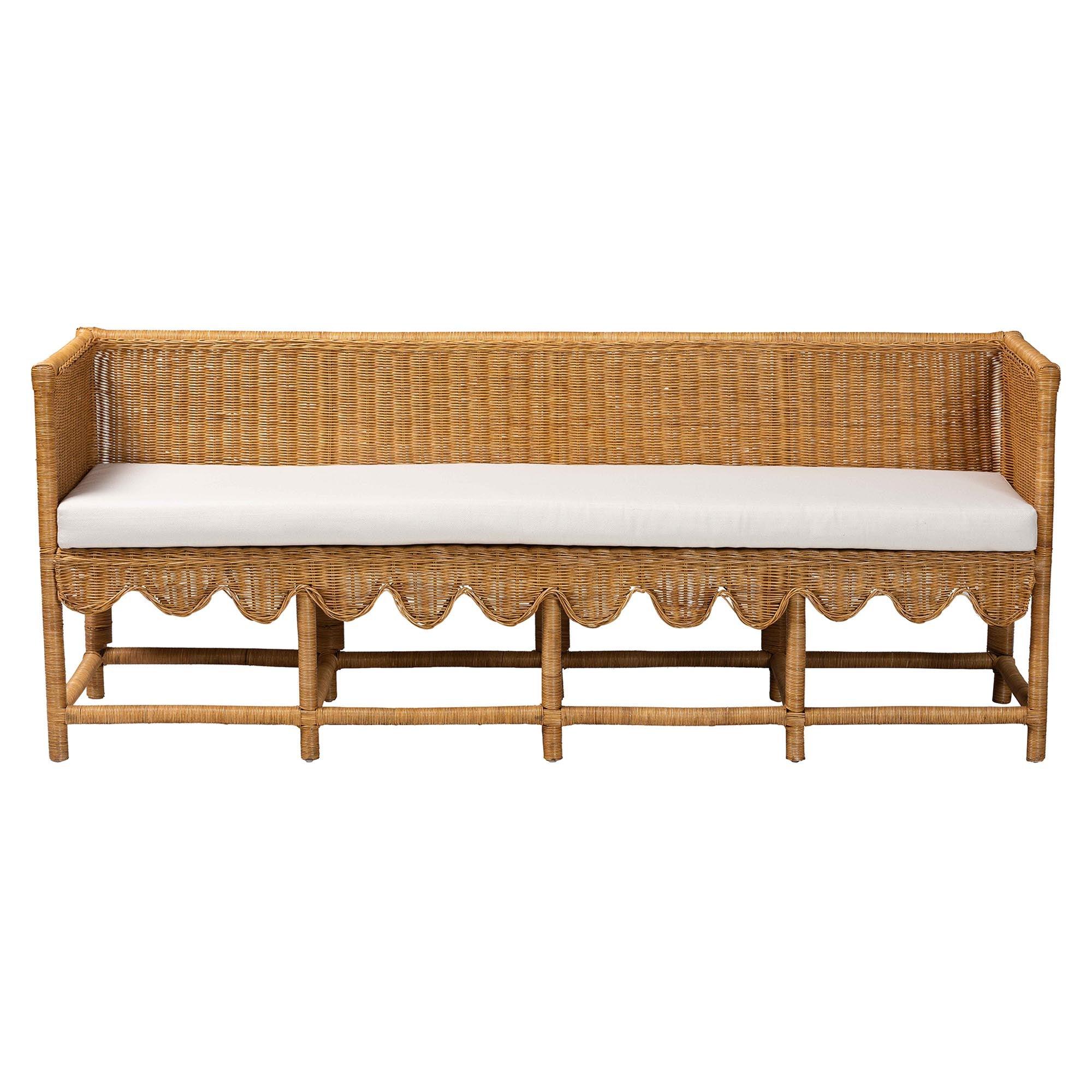 bali & pari Seranay Bohemian Scallop Light Honey Rattan Long Dining Bench