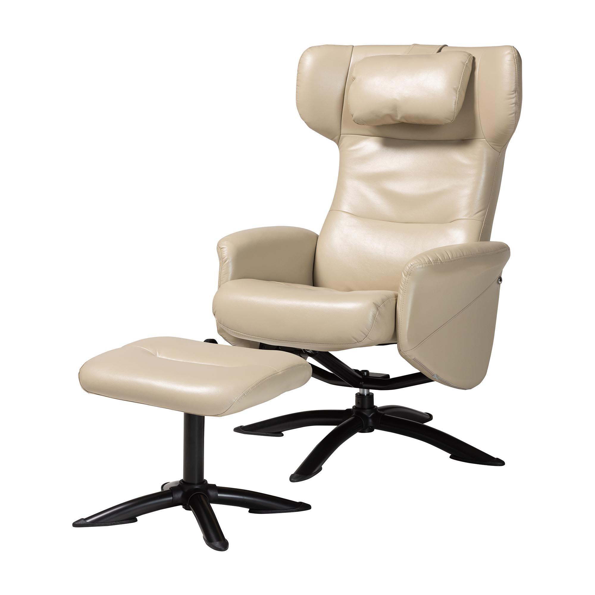 Elwood Modern Faux Leather 2-Piece Lounge Chair and Footrest Set