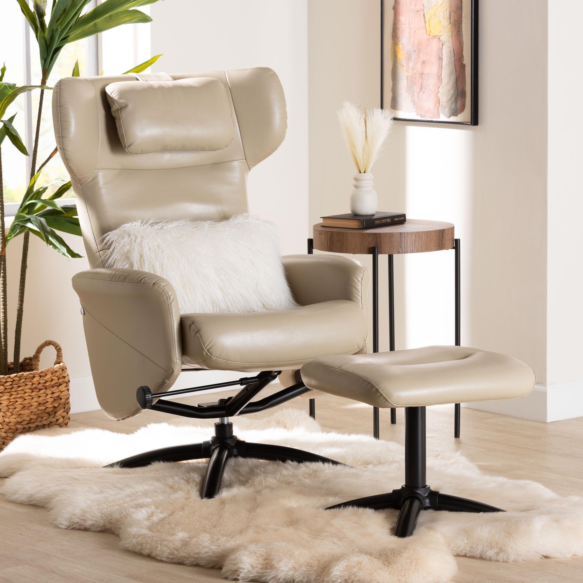 Elwood Modern Faux Leather 2-Piece Lounge Chair and Footrest Set