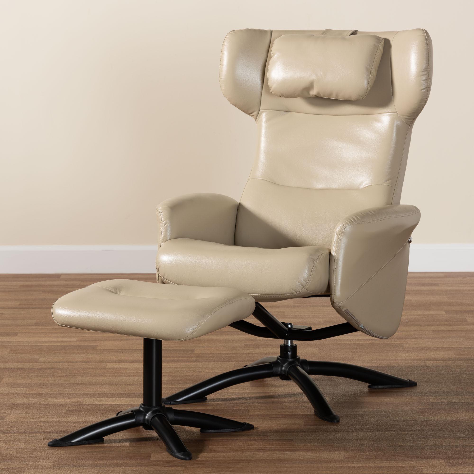 Elwood Modern Faux Leather 2-Piece Lounge Chair and Footrest Set