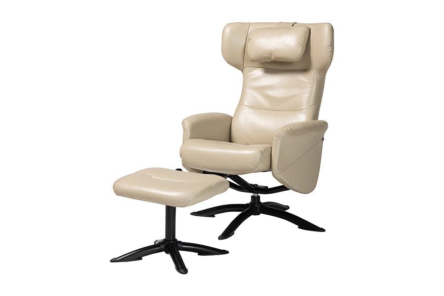 Elwood Modern Faux Leather 2-Piece Lounge Chair and Footrest Set