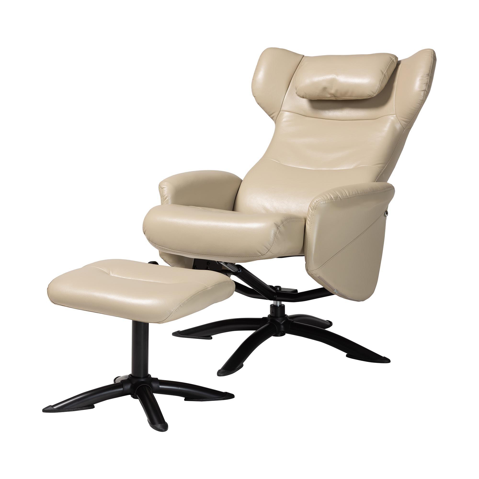 Elwood Modern Faux Leather 2-Piece Lounge Chair and Footrest Set