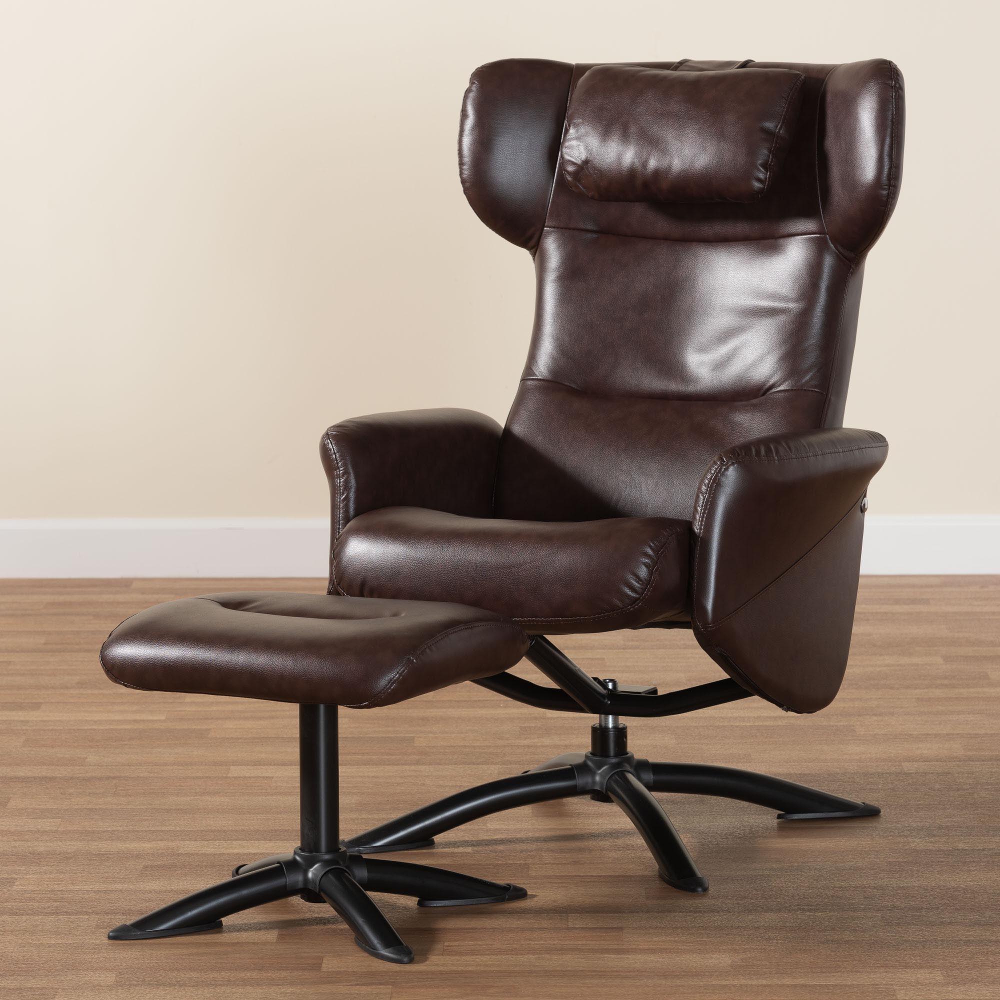 Elwood Modern Faux Leather 2-Piece Lounge Chair and Footrest Set