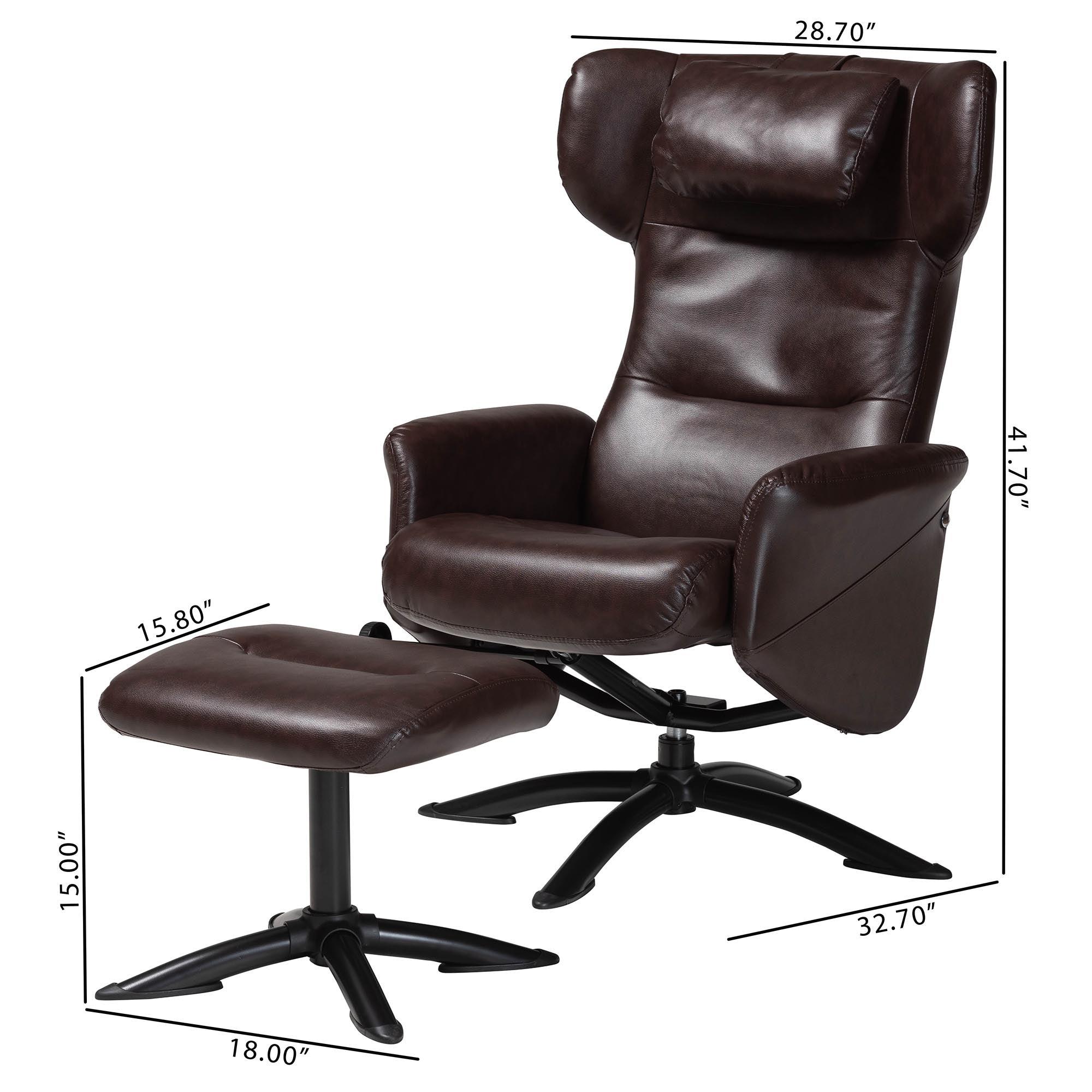 Elwood Modern Faux Leather 2-Piece Lounge Chair and Footrest Set