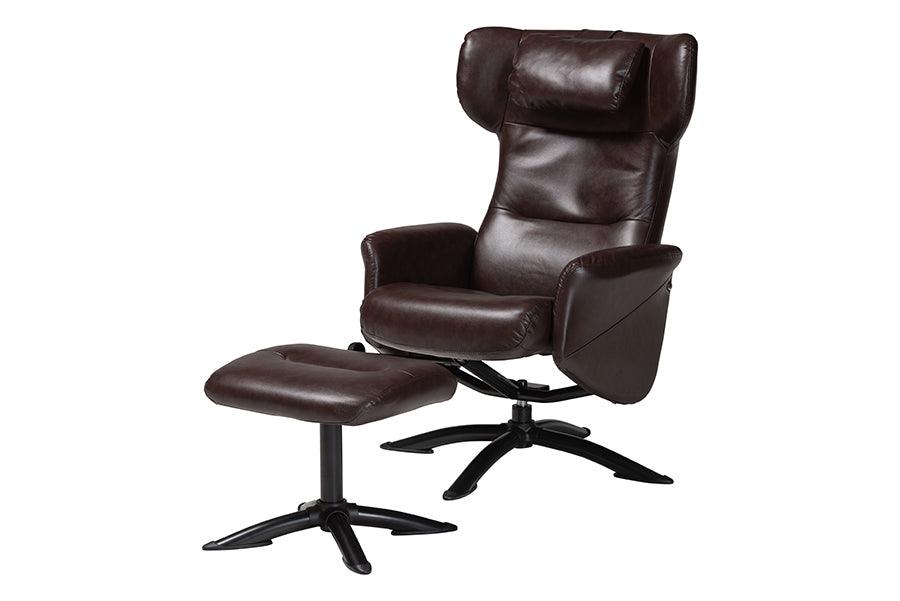 Elwood Modern Faux Leather 2-Piece Lounge Chair and Footrest Set