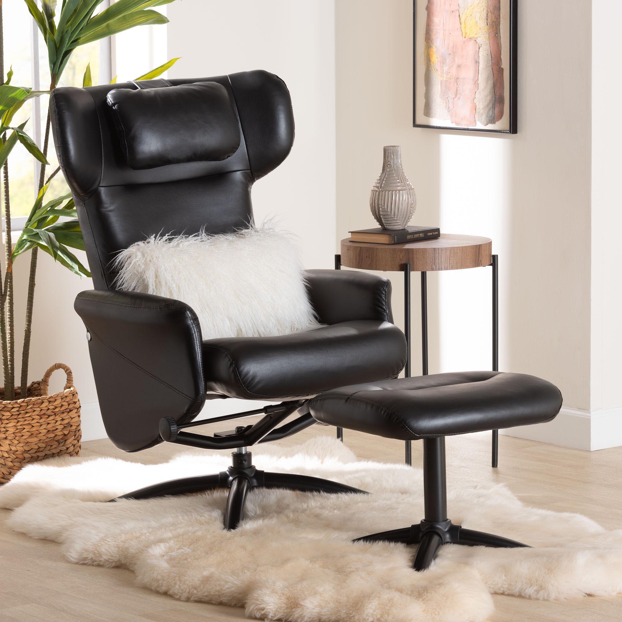 Elwood Modern Faux Leather 2-Piece Lounge Chair and Footrest Set