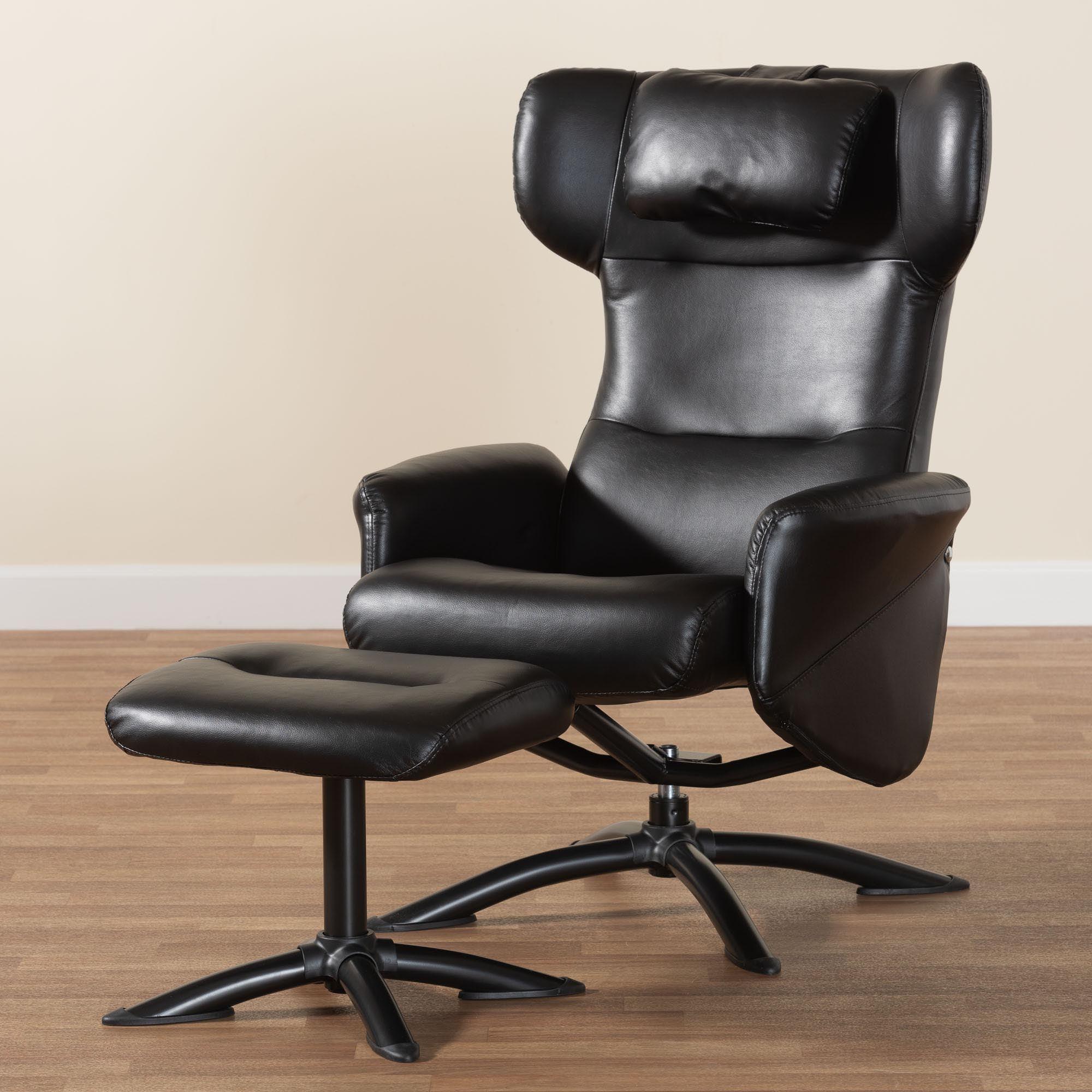 Elwood Modern Faux Leather 2-Piece Lounge Chair and Footrest Set