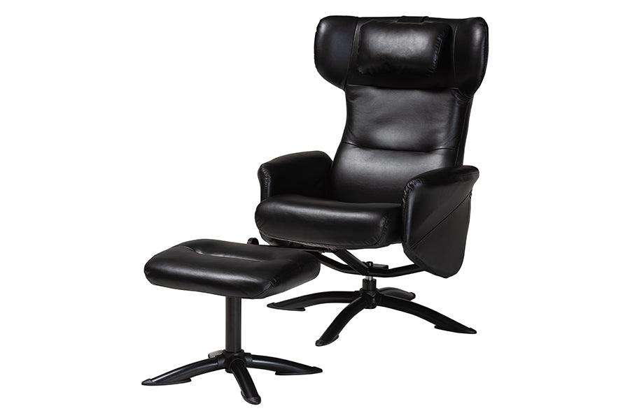 Elwood Modern Faux Leather 2-Piece Lounge Chair and Footrest Set