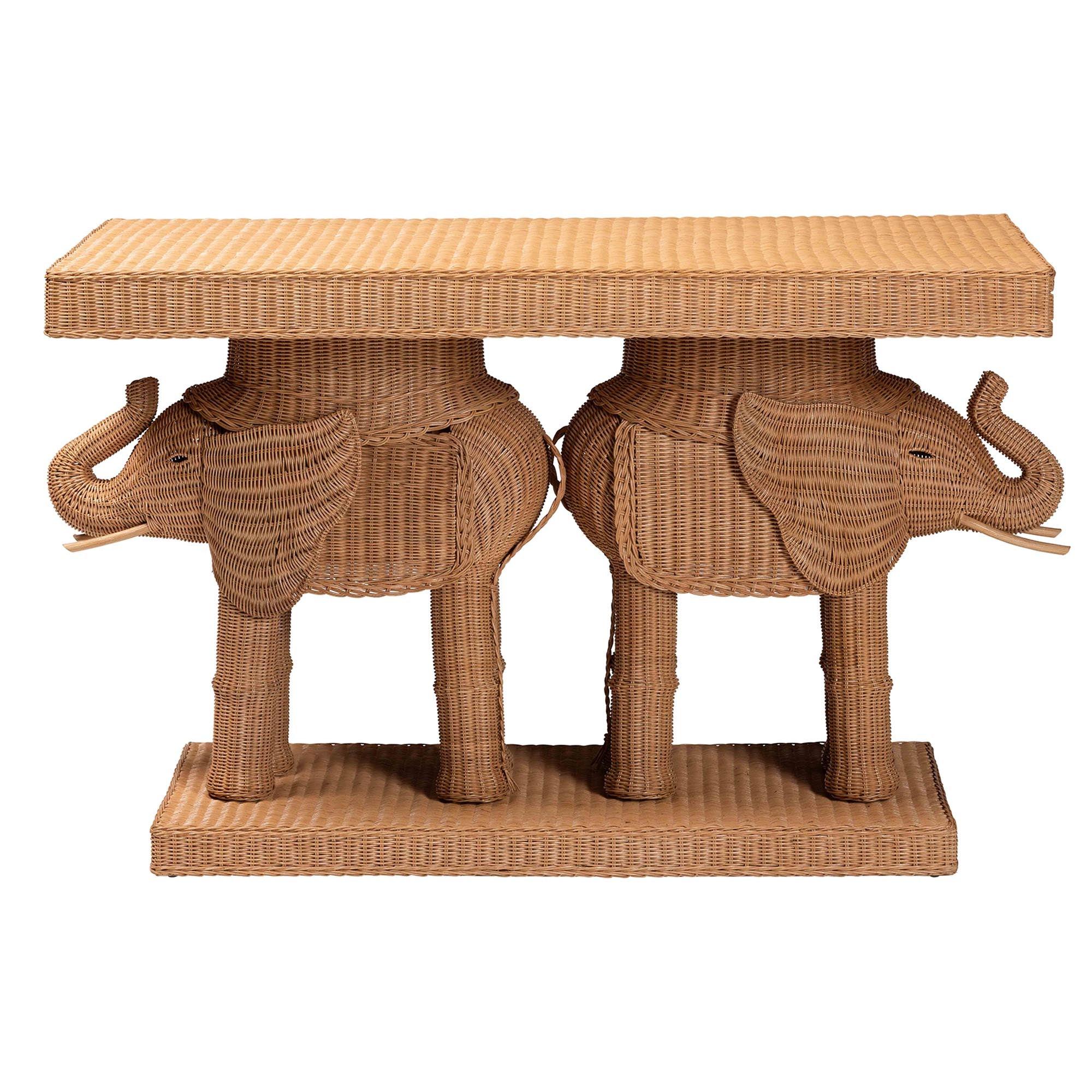 bali & pari Elissa Bohemian Honey Rattan Elephant Console Table