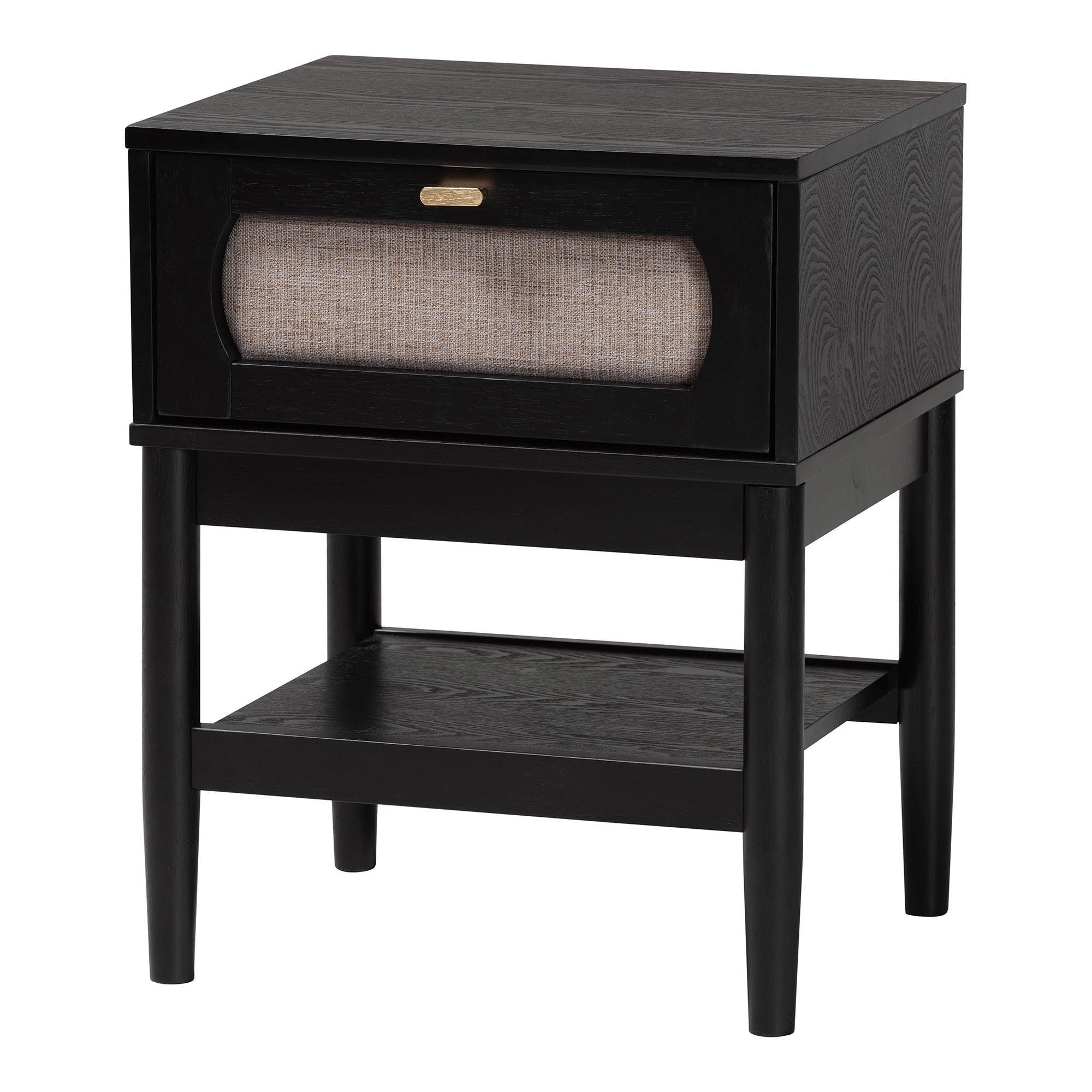 Shirin Mid-Century Fabric and Wood 1-Drawer Nightstand