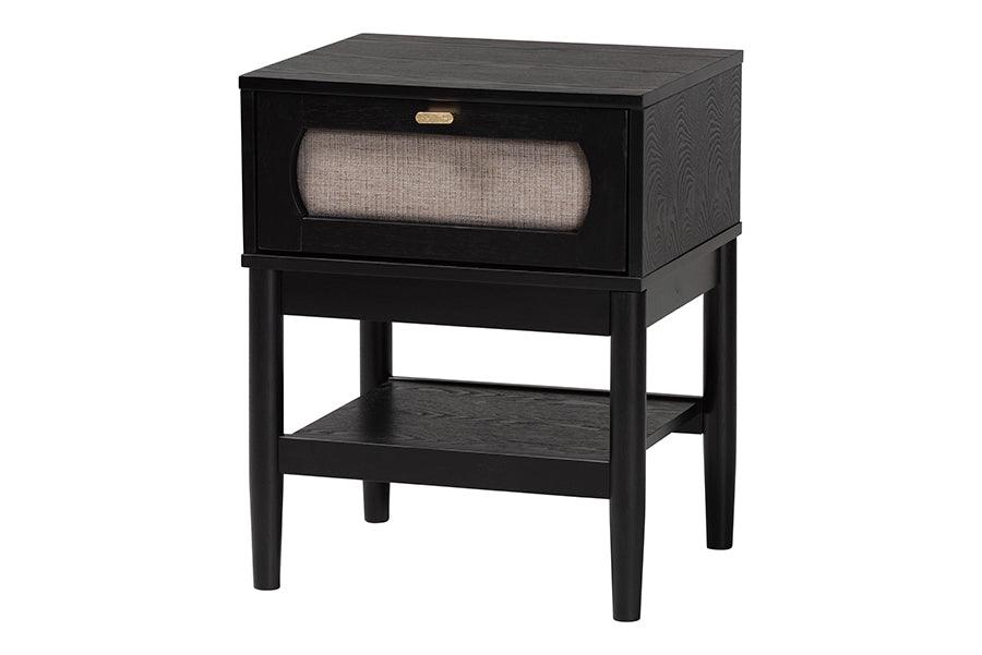 Shirin Mid-Century Fabric and Wood 1-Drawer Nightstand