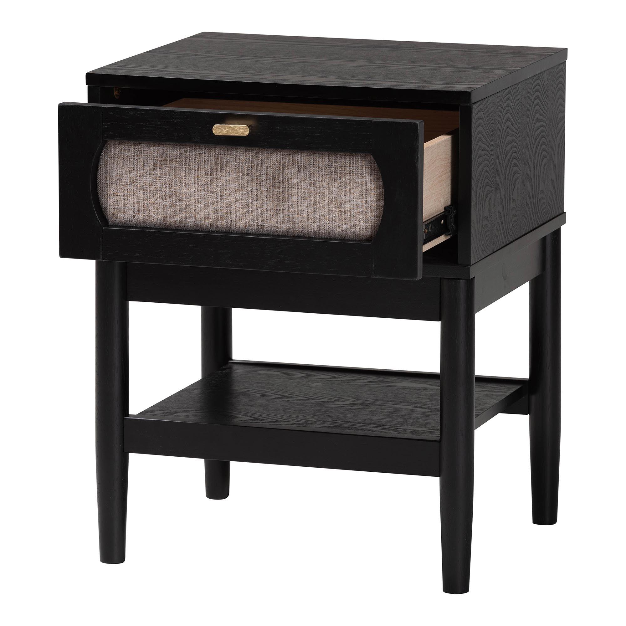 Shirin Mid-Century Fabric and Wood 1-Drawer Nightstand