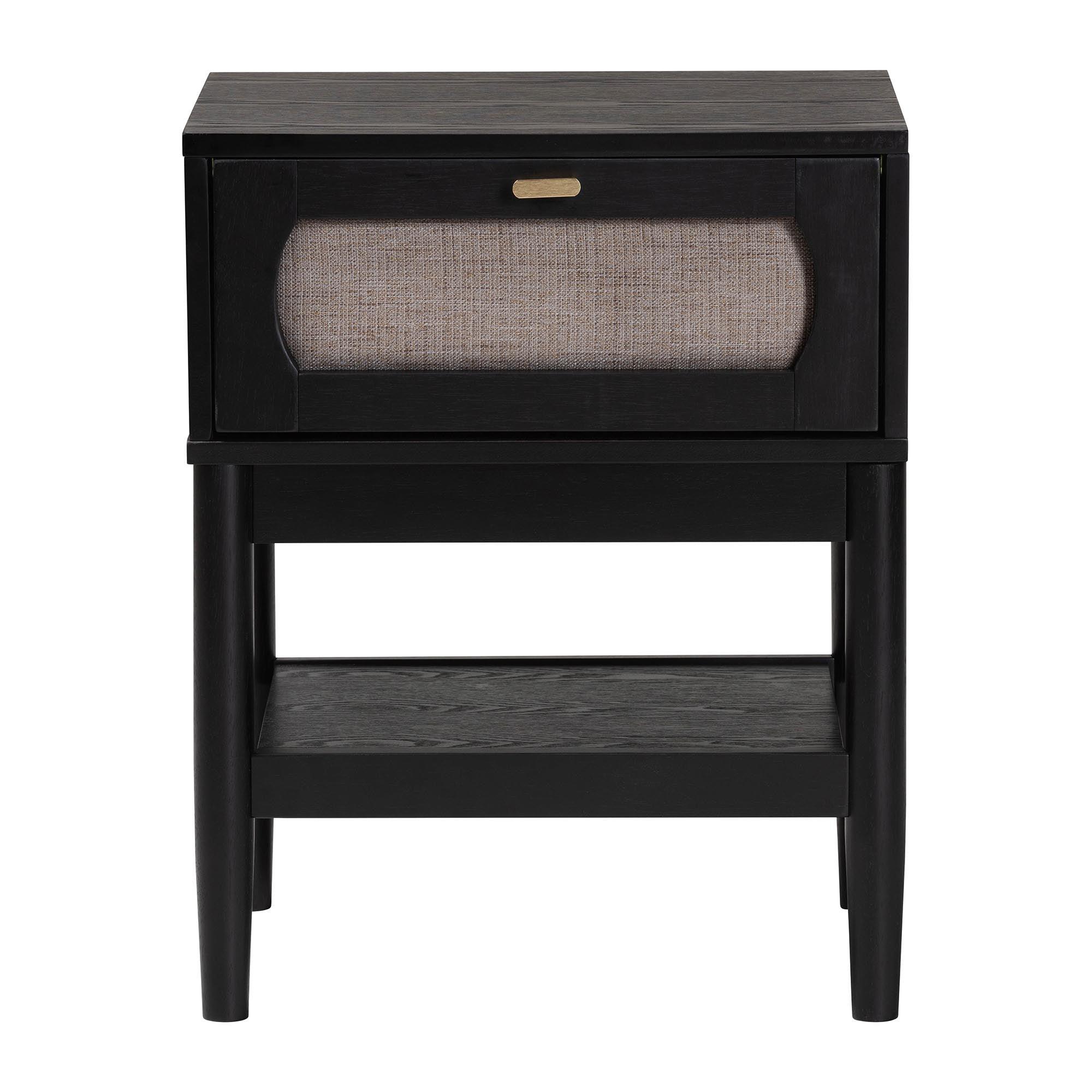 Shirin Mid-Century Fabric and Wood 1-Drawer Nightstand