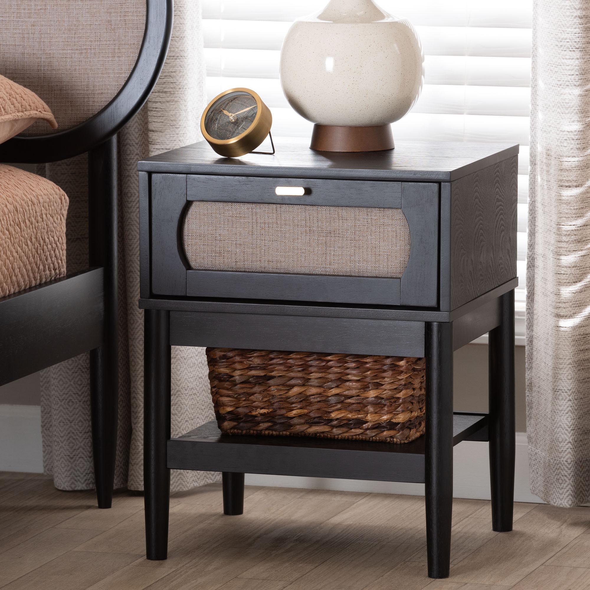 Shirin Mid-Century Fabric and Wood 1-Drawer Nightstand